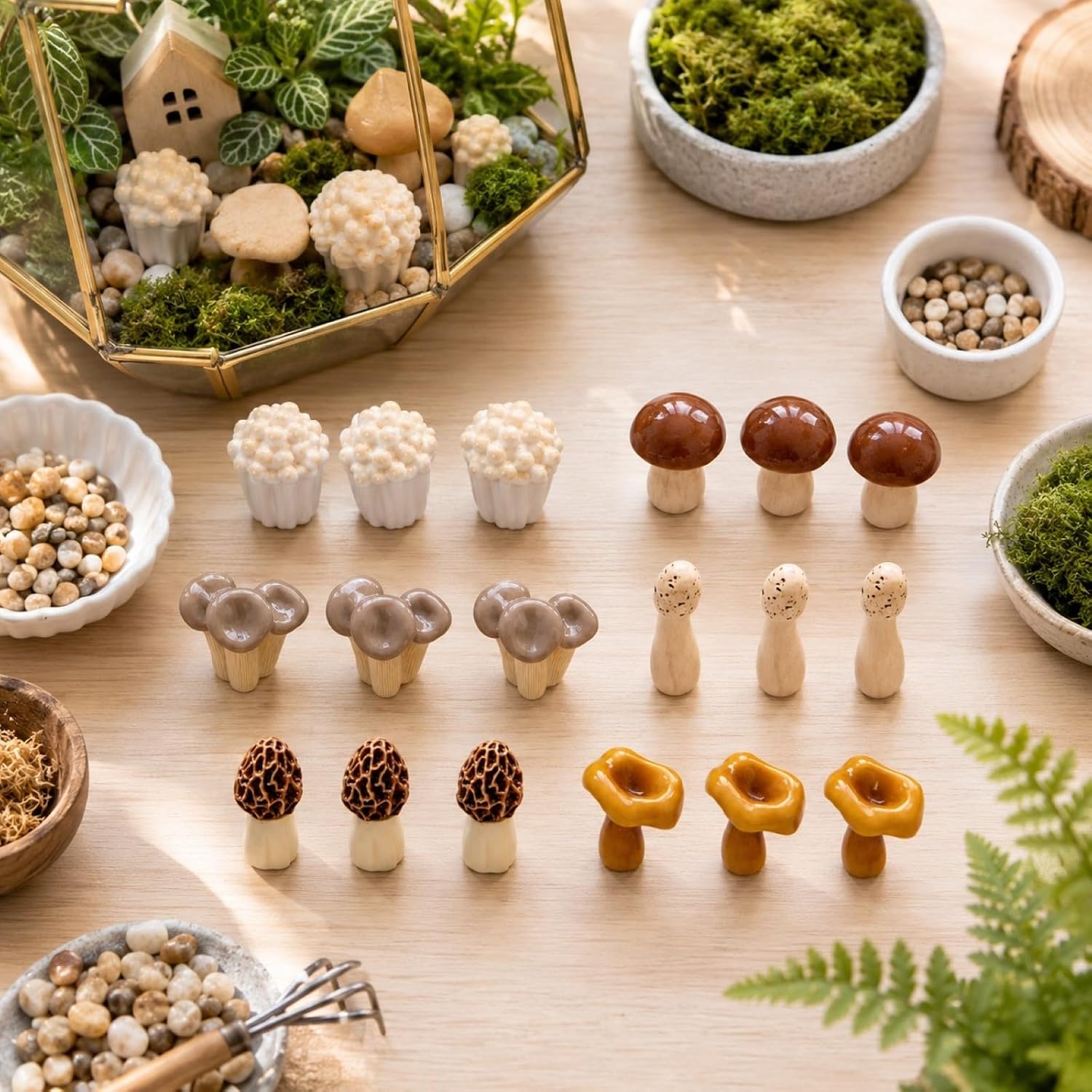 Miniature Mushrooms for Crafts Resin Tiny Small Mushroom Figurines Decorations / Set of 24