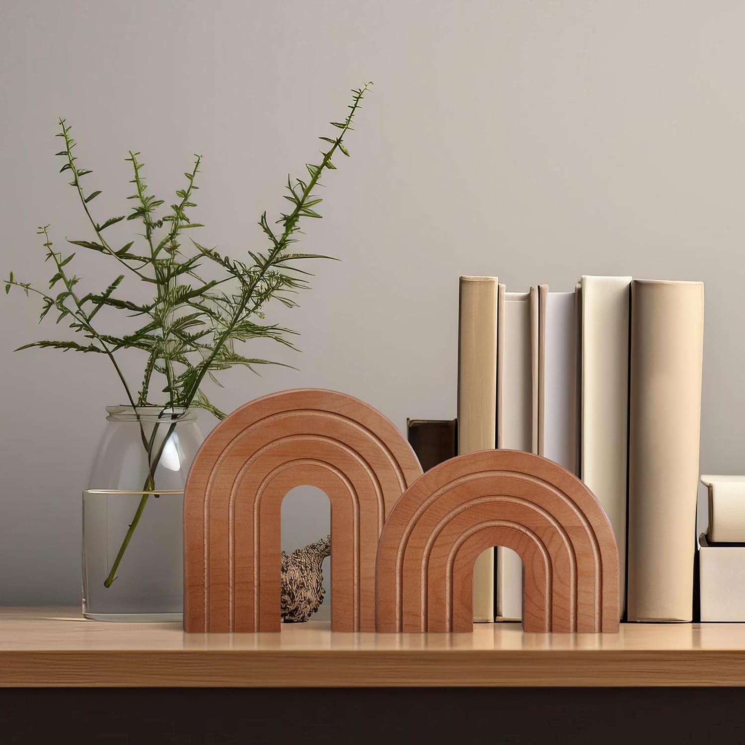 Wooden Arch Decor Boho Wood Rainbow Arch Decorative Objects Modern Shelf Decor Aesthetic / Set of 2