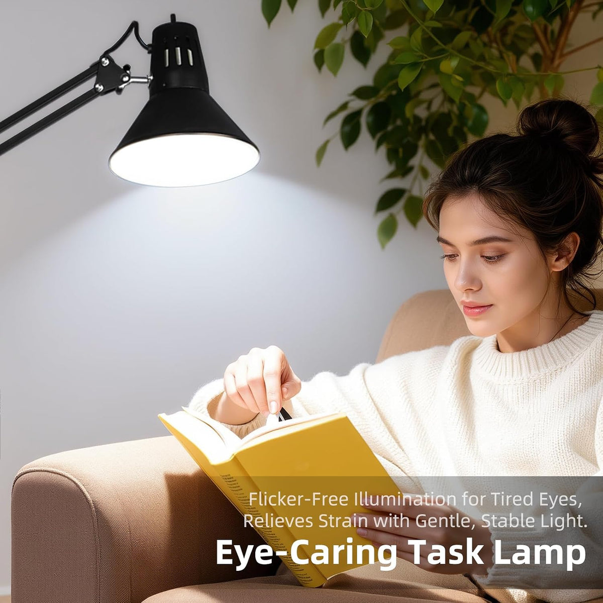 Black Desk Lamp with Clamp, Extra-Tall Adjustable Metal Swing Arm, 5000K | Manicurist Table Lamp for Nail Work