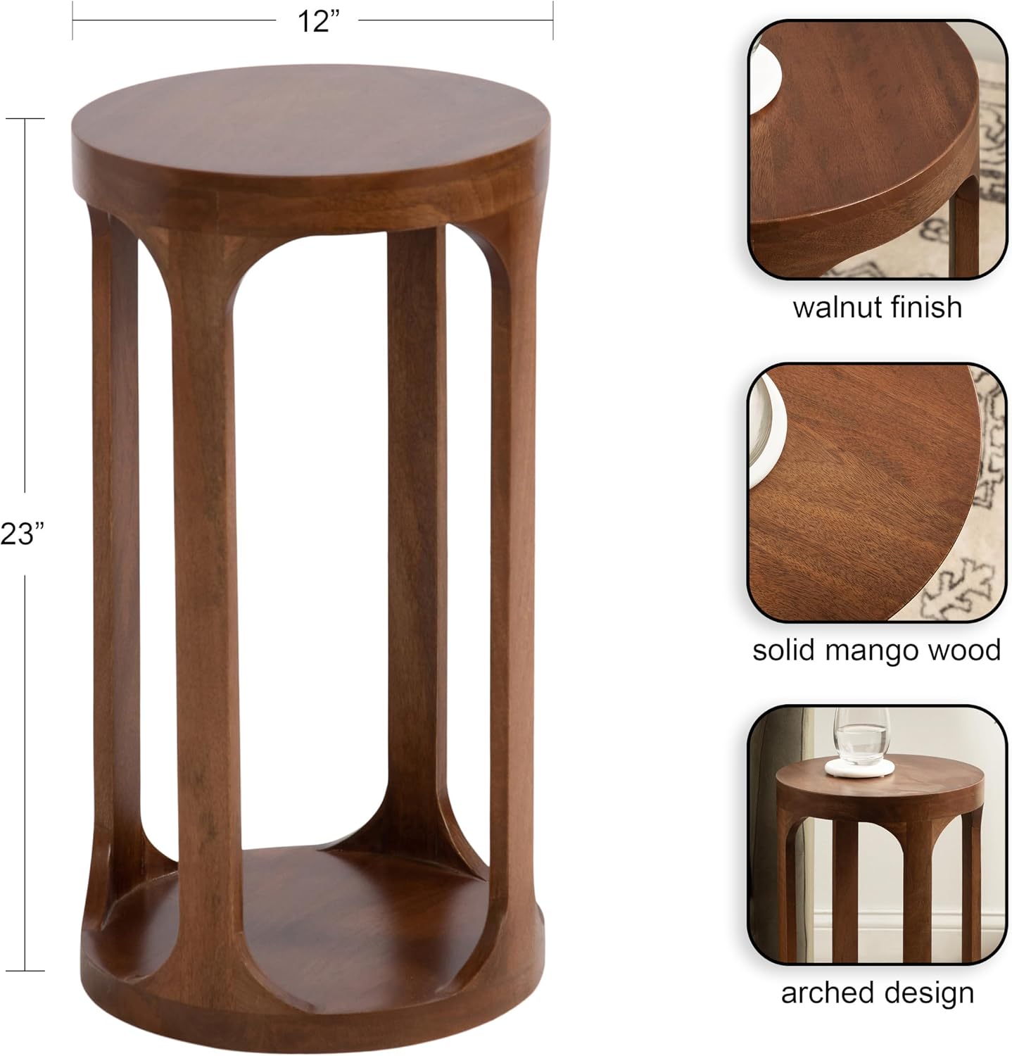 Transitional Wood Accent Pedestal / Walnut Brown / 12 x 12 x 23