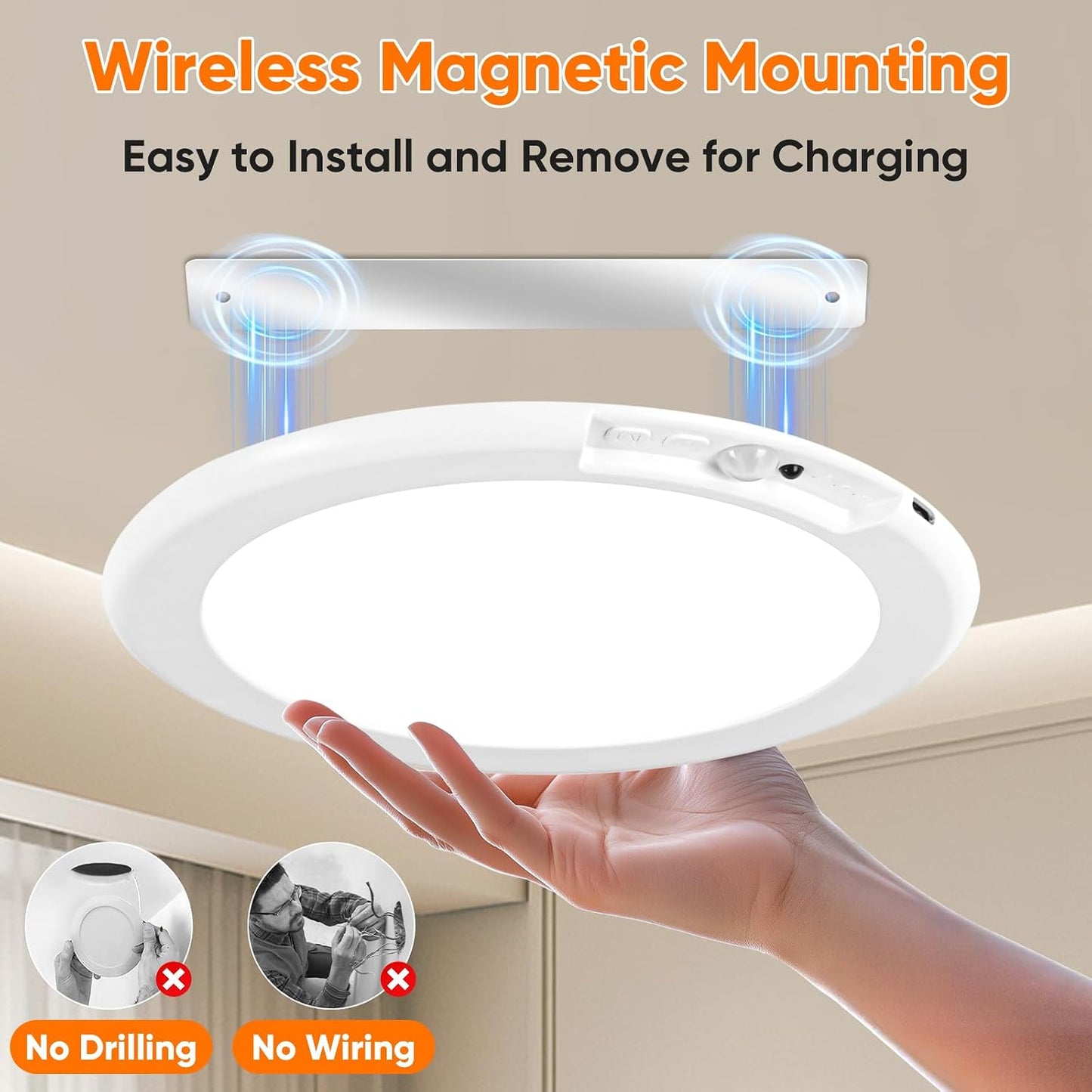 Rechargeable Motion Sensor Ceiling Light, Battery Closet Light 12 RGB Color | Wireless Battery Powered LED Shower