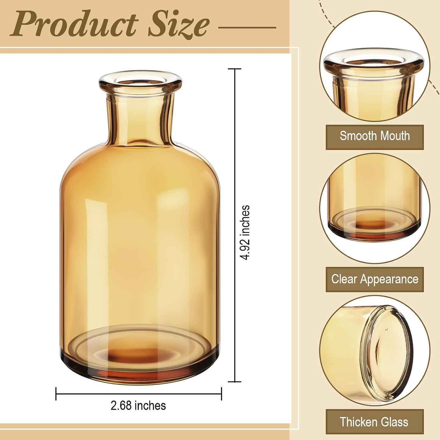 Small Glass Bud Vases Bulk Mini Flower Vases for Centerpieces / 4 Inches / Amber / Set of 15