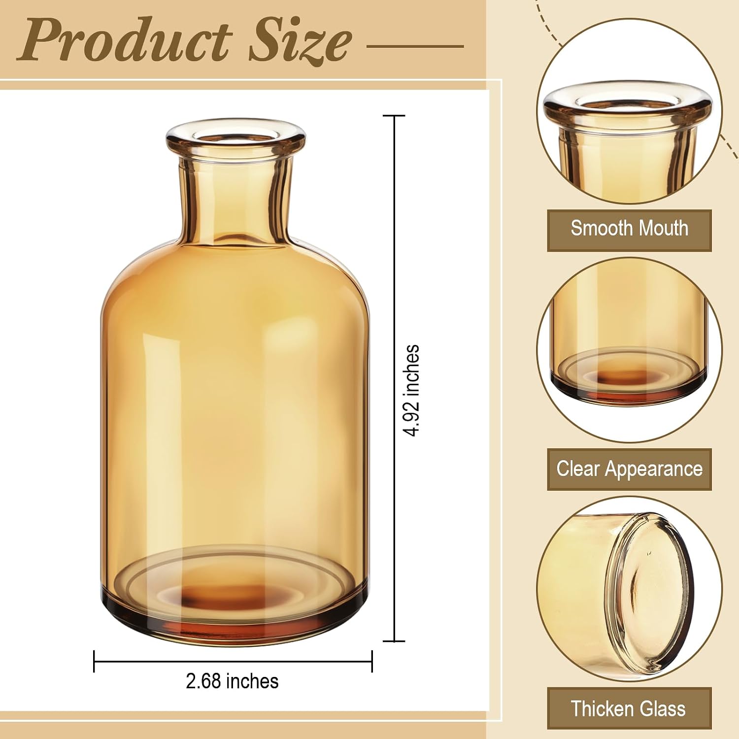 Small Glass Bud Vases Bulk Mini Flower Vases for Centerpieces / 4 Inches / Amber / Set of 15