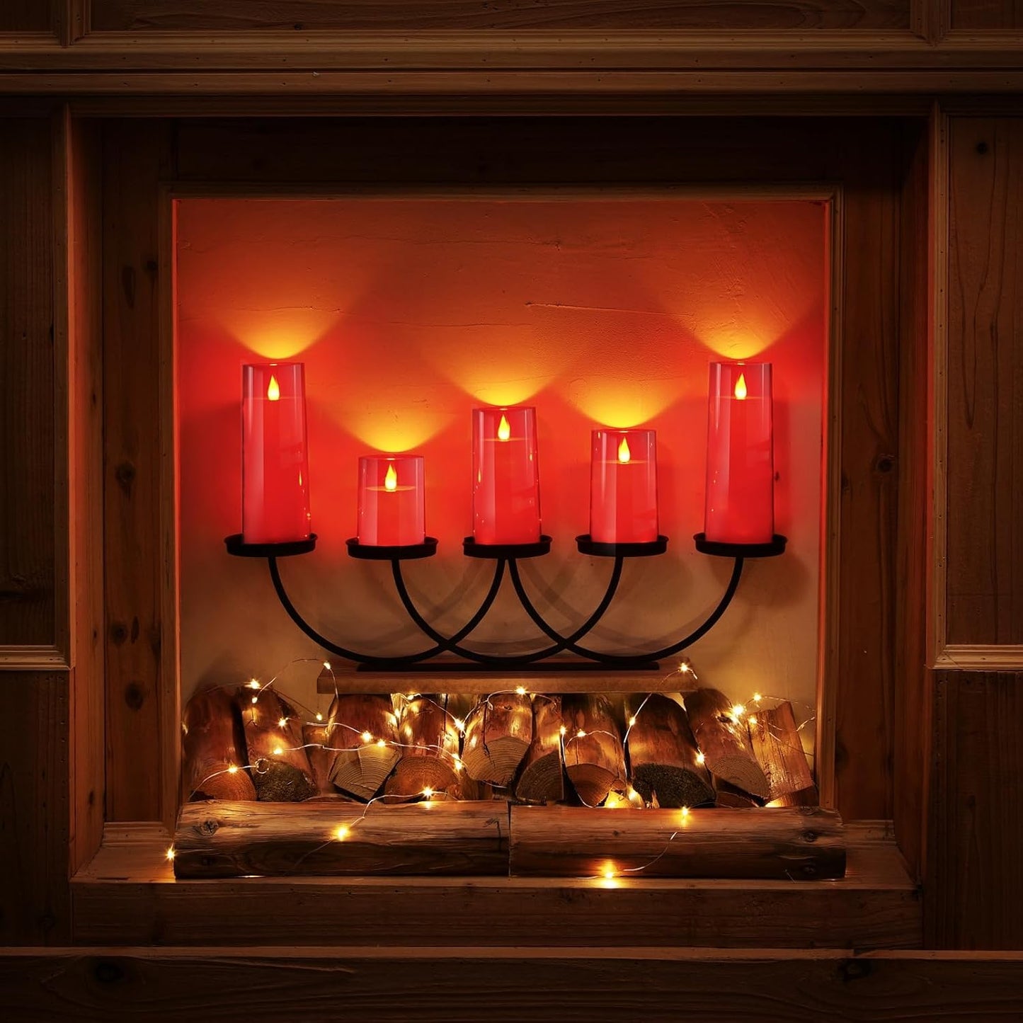 Homemory Christmas Red Flickering Flameless Candles, Battery Operated Acrylic LED Pillar Candles with Remote Control