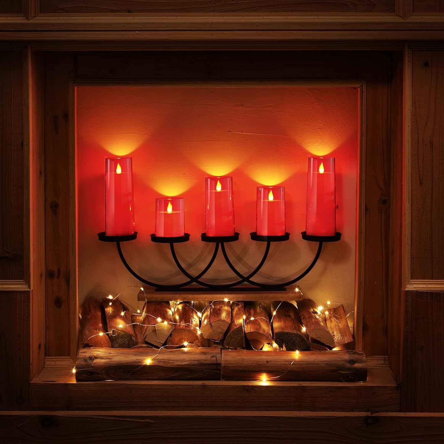 Homemory Christmas Red Flickering Flameless Candles, Battery Operated Acrylic LED Pillar Candles with Remote Control
