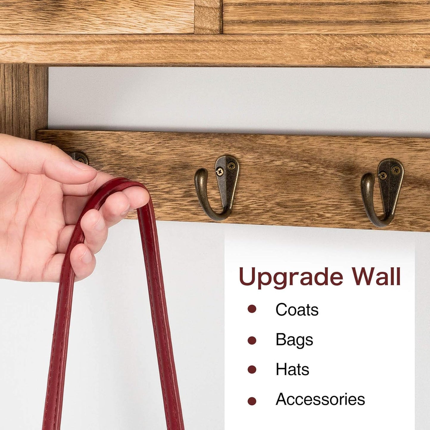 Emfogo Coat Hooks Mounted, Rustic Wood Coat Rack Mount Shelf with Hooks, Farmhouse Coat Rack with Shelf & Coat Hook for