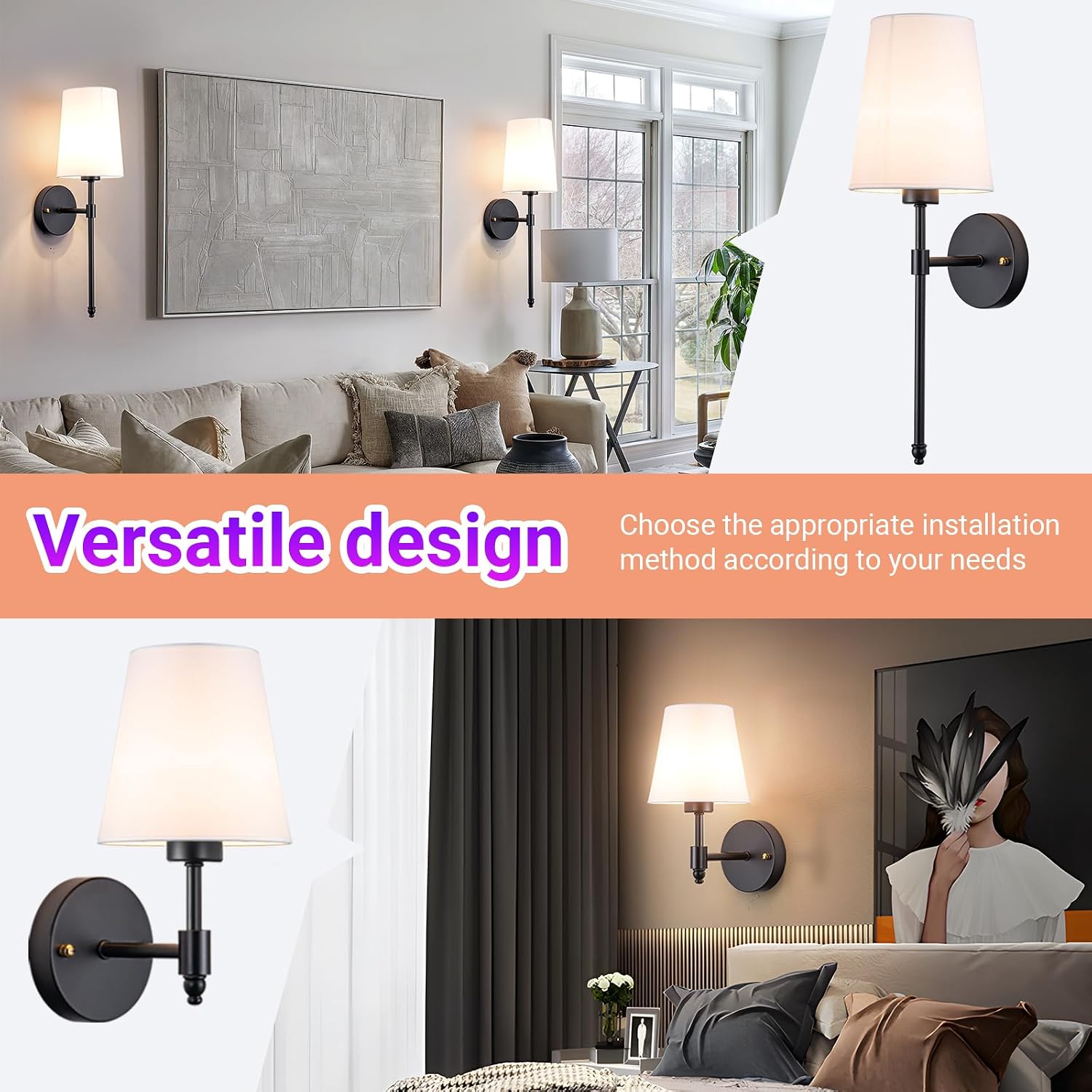 YHCDLAMP Battery Operated Wall Sconce Light with Remote Control, Dimmable Wall Sconce Set of 2 with White Fabric Shade