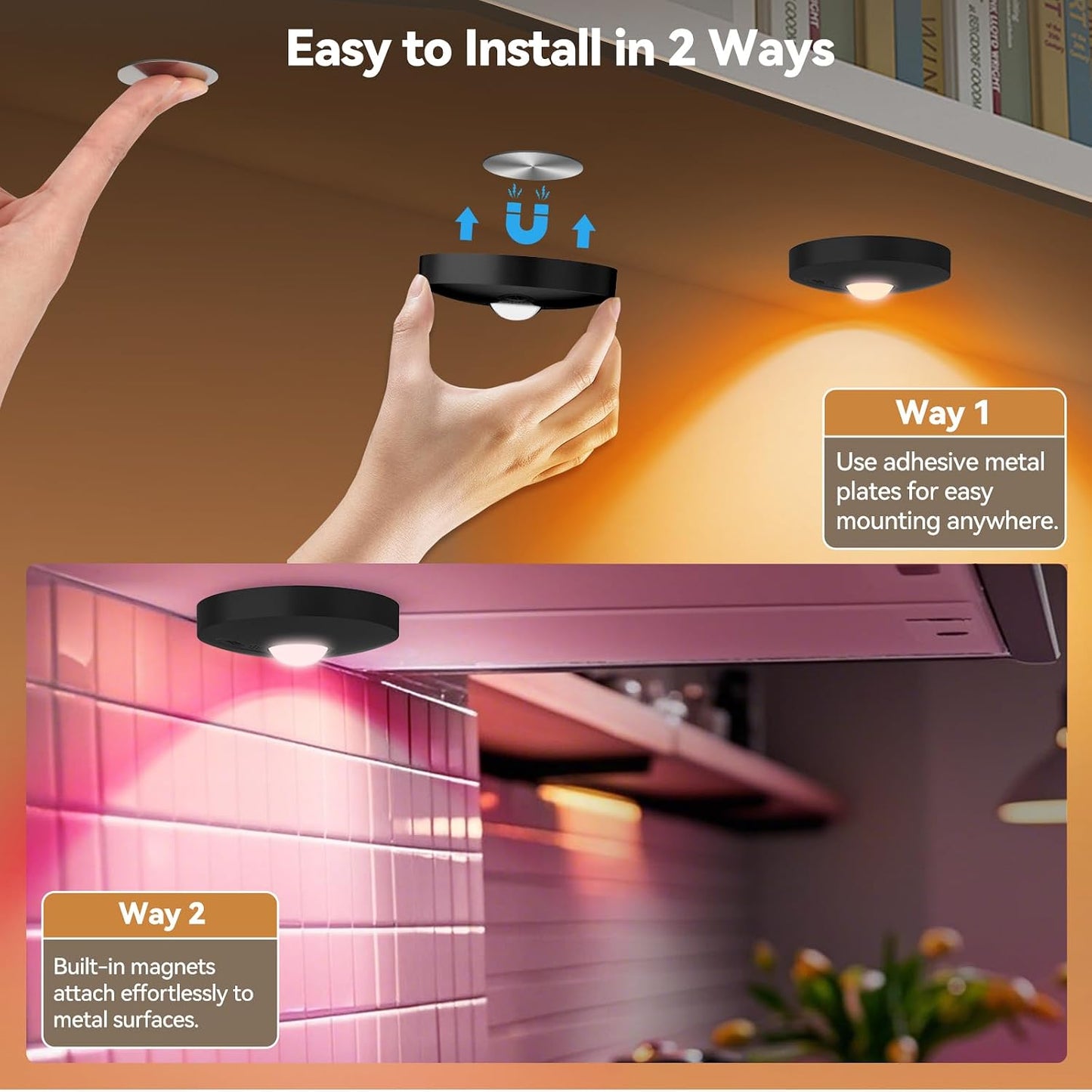 Rechargeable Puck Lights with Remote, 12 Pack Magnetic Under Cabinet Lighting, 1500mAh Battery Operated LED Tap Lights