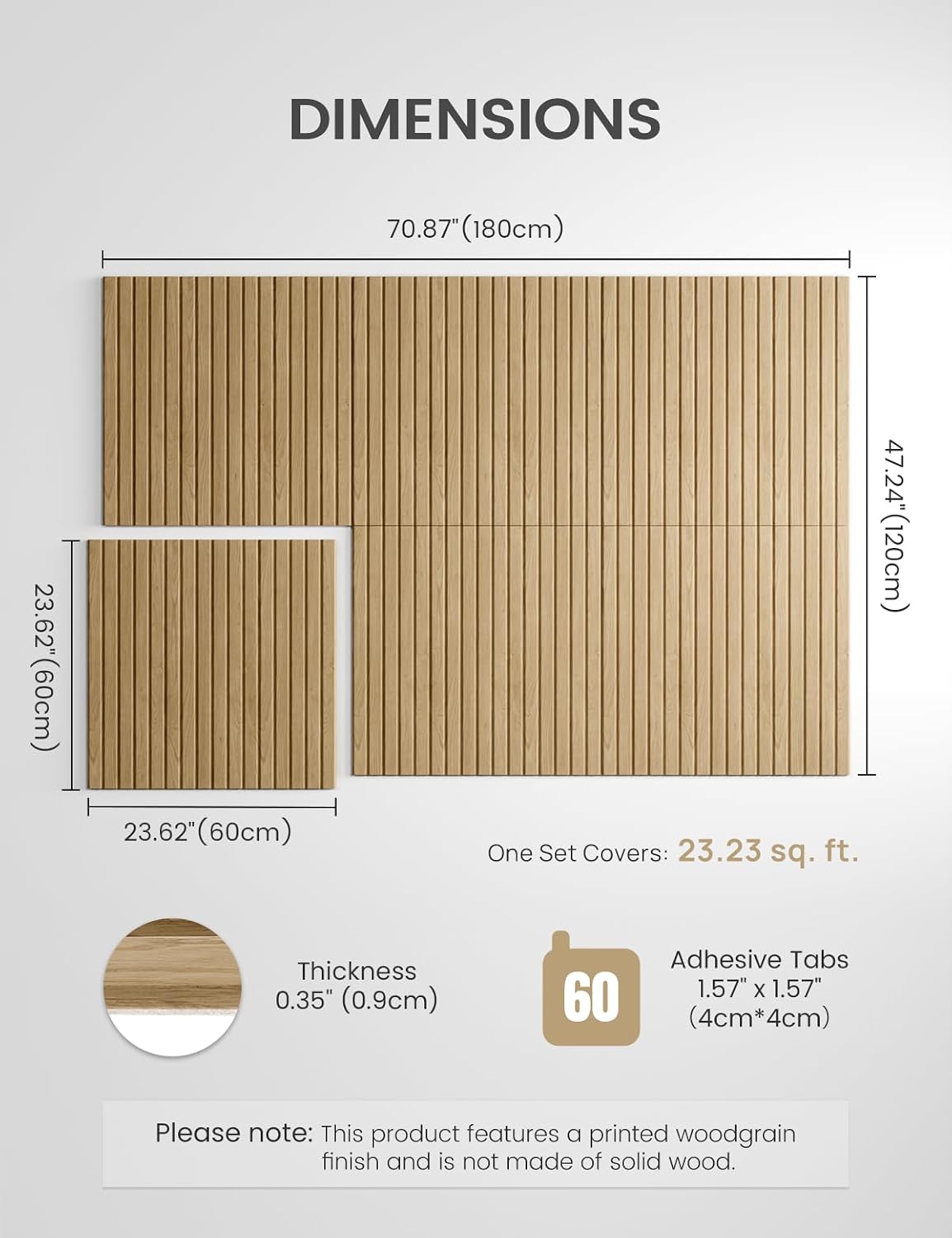 Fluxynara 6-Pack Large Felt Bulletin Board, Natural Oak Slat | 70.87" x 47.24" Cork Board Alternative, Acoustic Wall