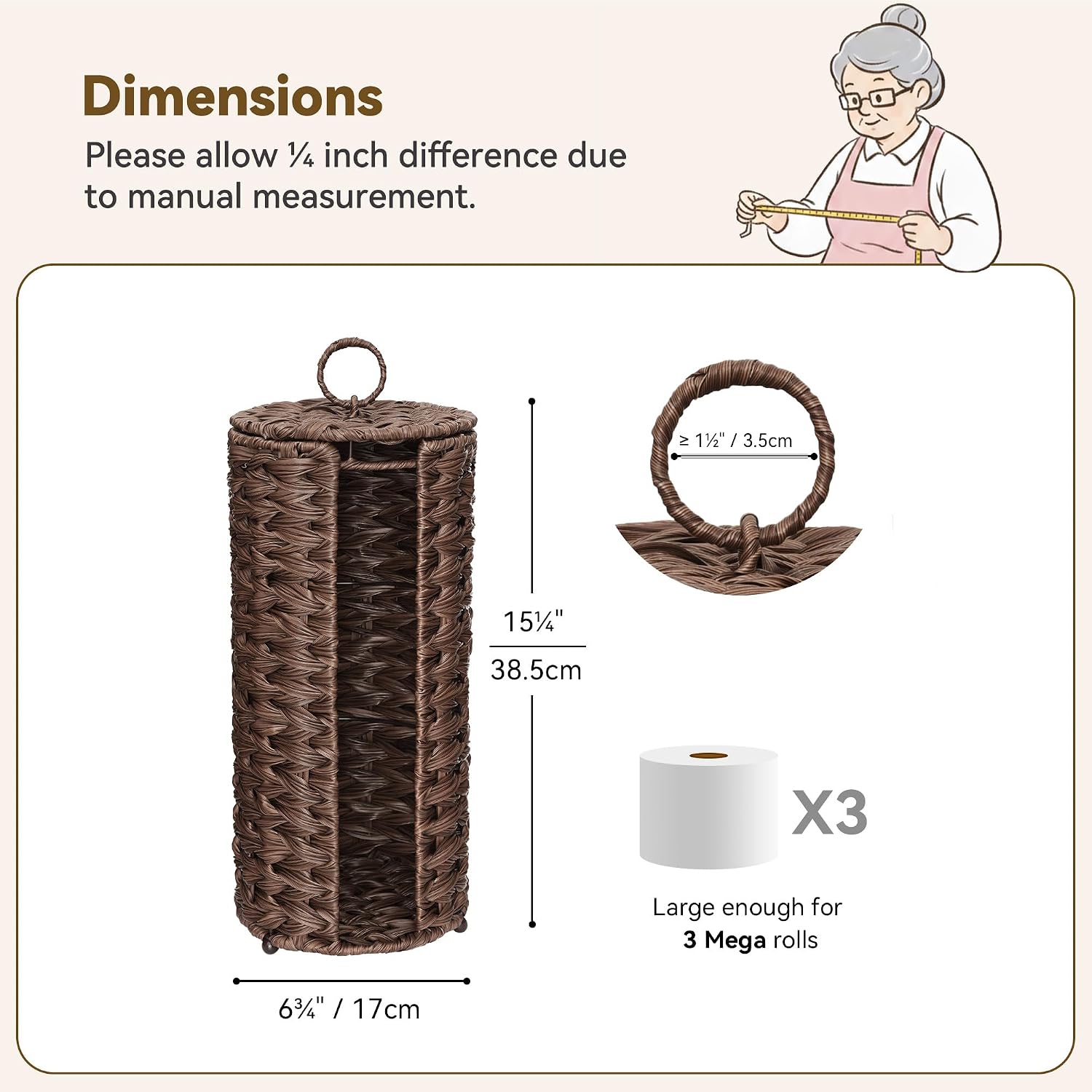 GRANNY SAYS Toilet Paper Storage Basket with Lid, Toilet Paper Holder Stand | Wicker Toilet Paper Holder Basket