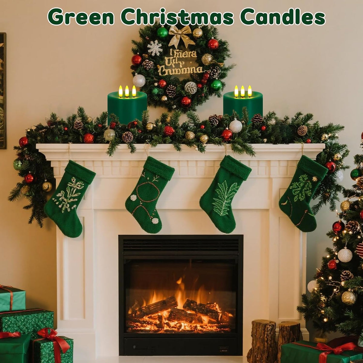 Large 3 Wick Flameless Candles Set of 2, 4"x4" Flickering LED Candles with Remote & Timer, Dimmable Real Wax Pillar