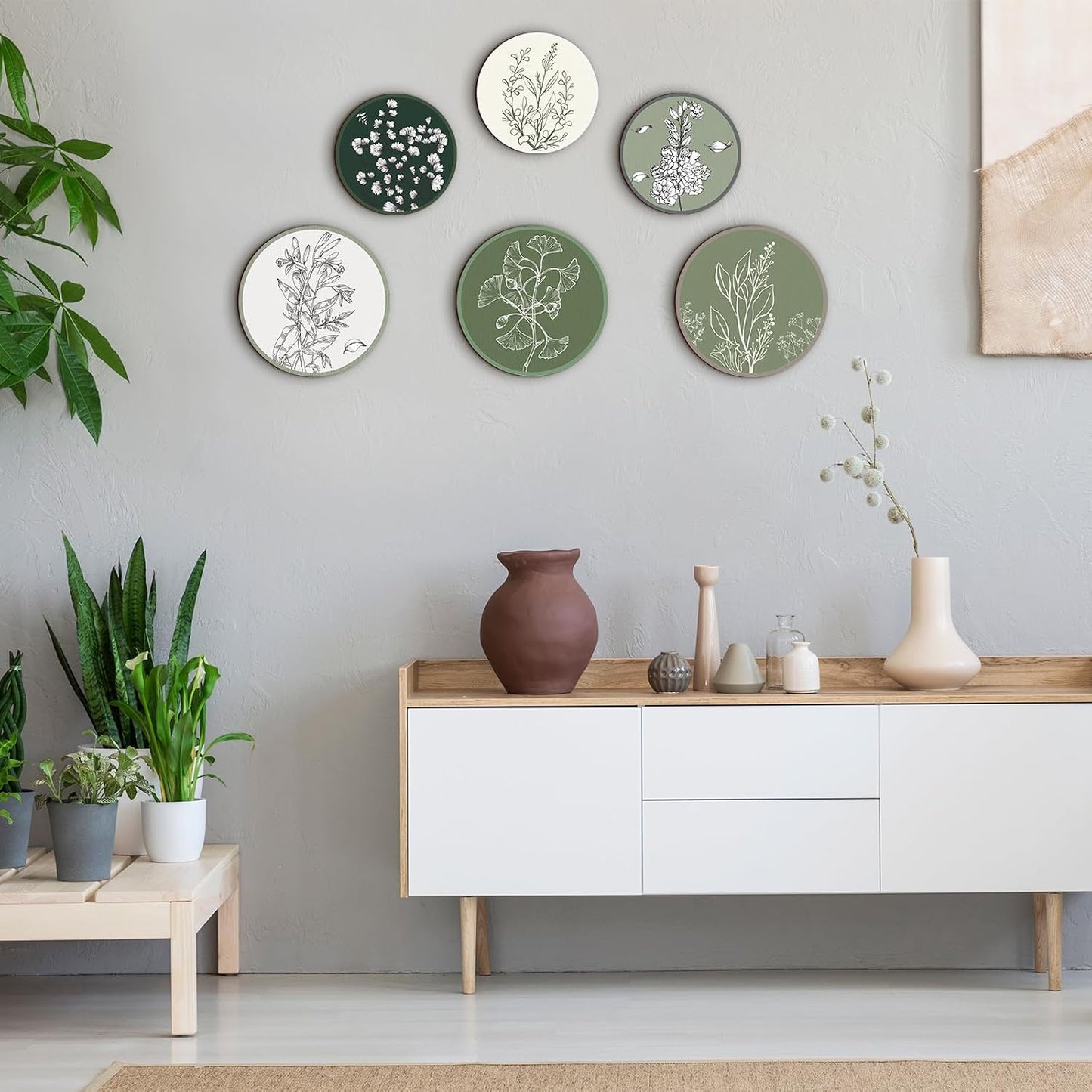 Boho Plant Wall Art Decor Wooden Boho Farmhouse Rustic / Greenery / 8 Inch, 10 Inch / Set of 6