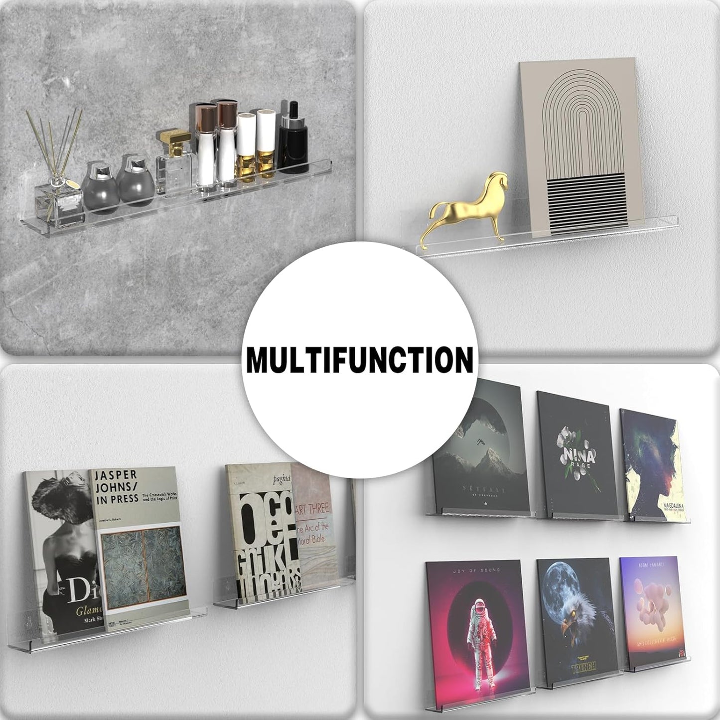Adeptus Mechanicus 8 Pack 12-inch Vinyl Record Wall Mount, Clear Acrylic Album Record Holder Display, Collector's Item