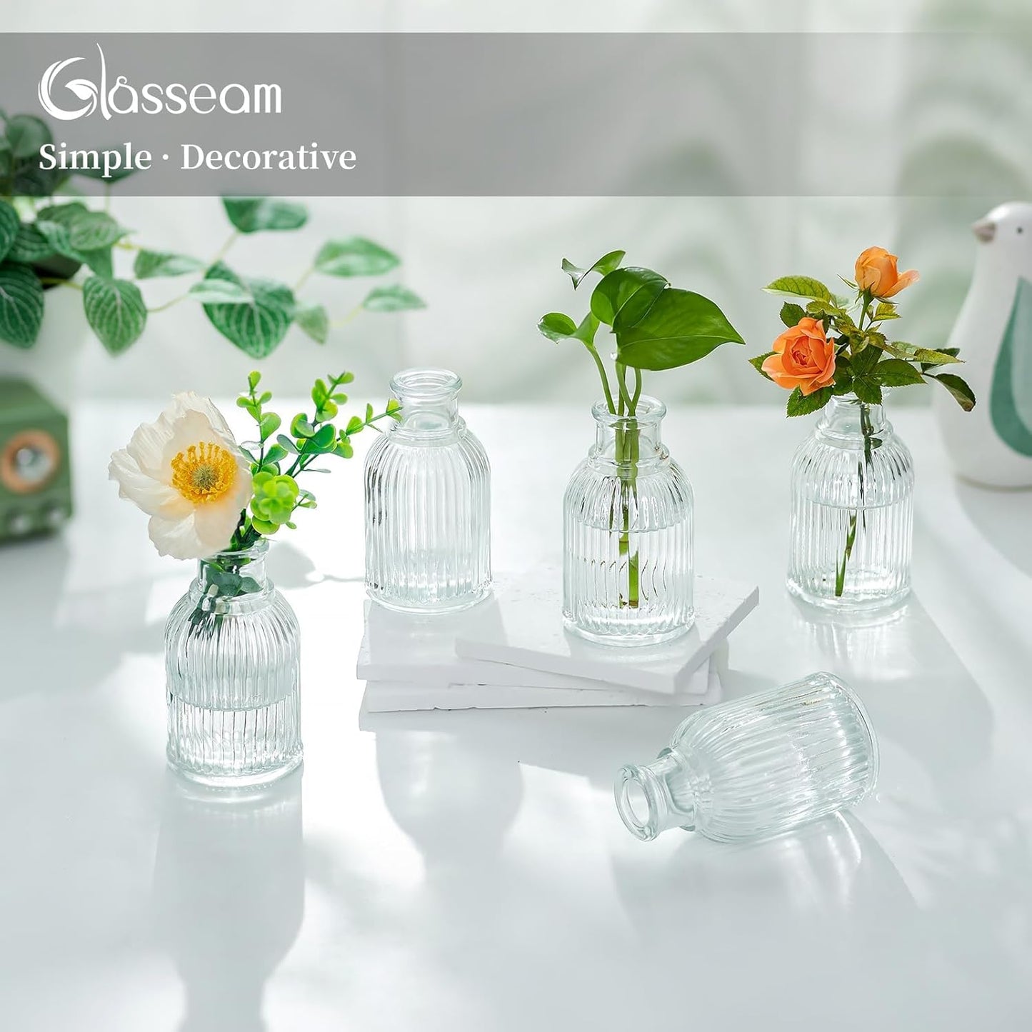 Glass Bud Vases for Centerpieces / Height: 3.7 / Clear / Set of 12