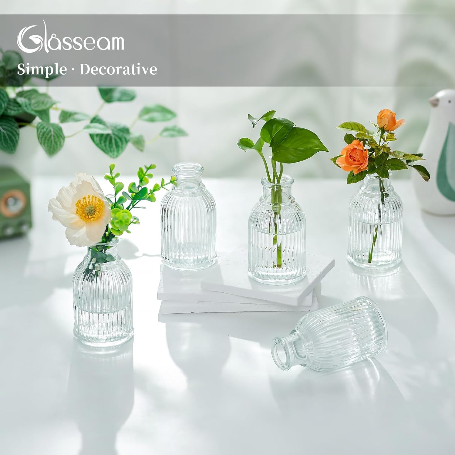 Glass Bud Vases for Centerpieces / Height: 3.7 / Clear / Set of 12