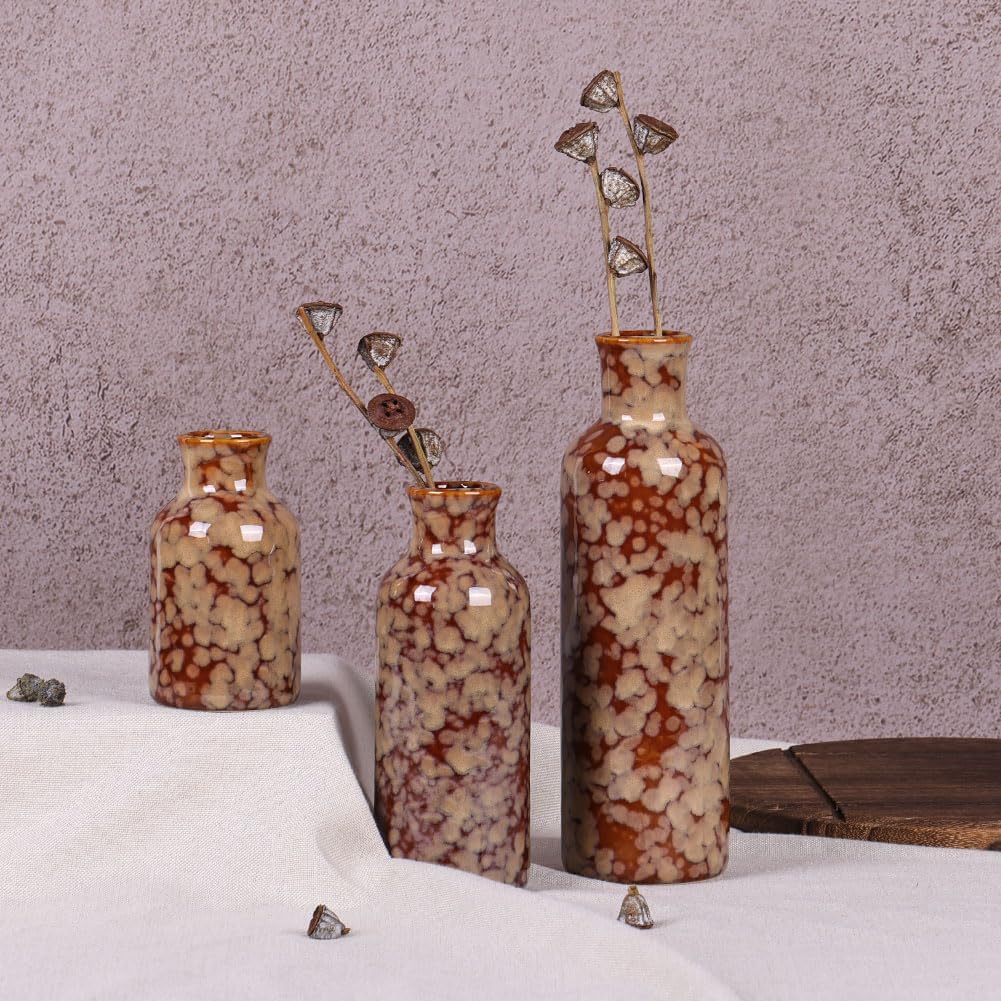 Ceramic Vase Set / Crack Brown