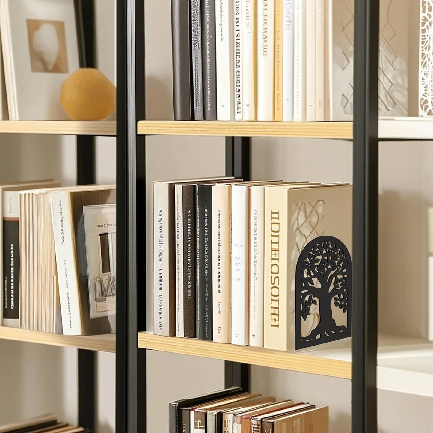 1 Pair Metal Bookends Heavy Duty Study Non-Skid Creative Decorative Small / Tree of Life / Black