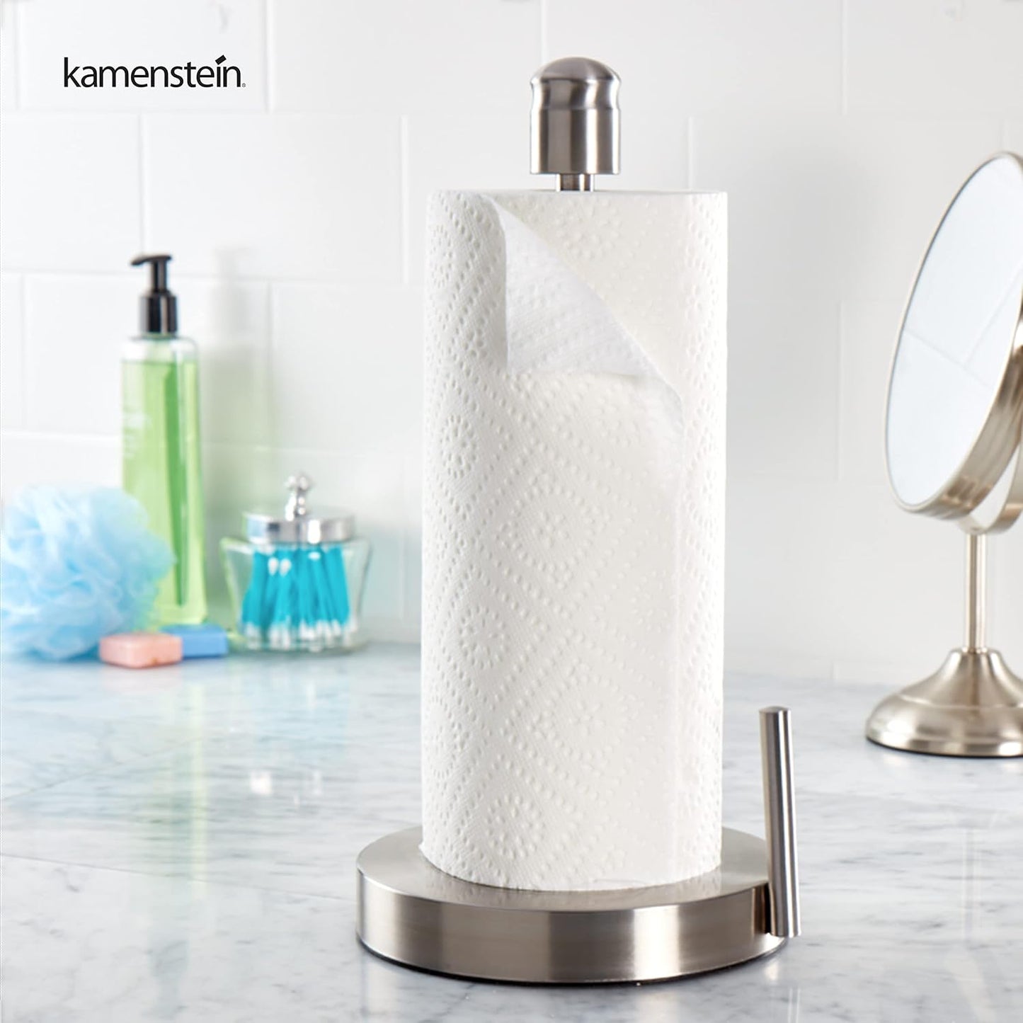 Kamenstein Paper Towel Holder Countertop with Patented Perfect Tear Technology - Brushed Stainless Steel, Weighted