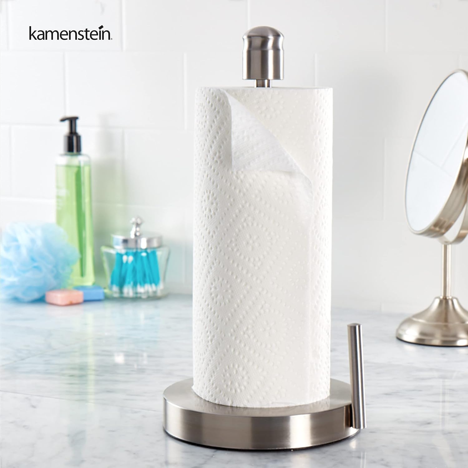 Kamenstein Paper Towel Holder Countertop with Patented Perfect Tear Technology - Brushed Stainless Steel, Weighted