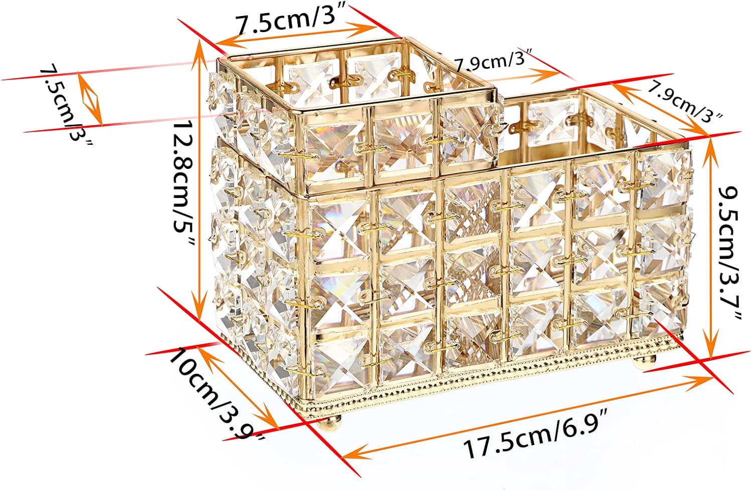 Crystal Remote Control Holder 2 Slots Desktop Organizer Multi-Function Desk Stationery / Gold