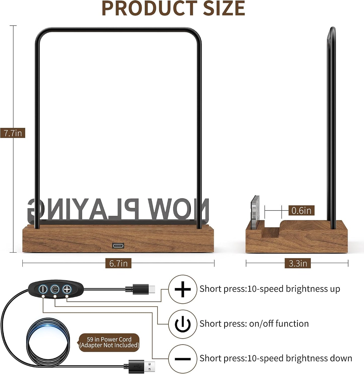 Now Playing Vinyl Record Stand, Light Up Vinyl Record Display Stand, Holder for Album Display Storage, Warm White Light
