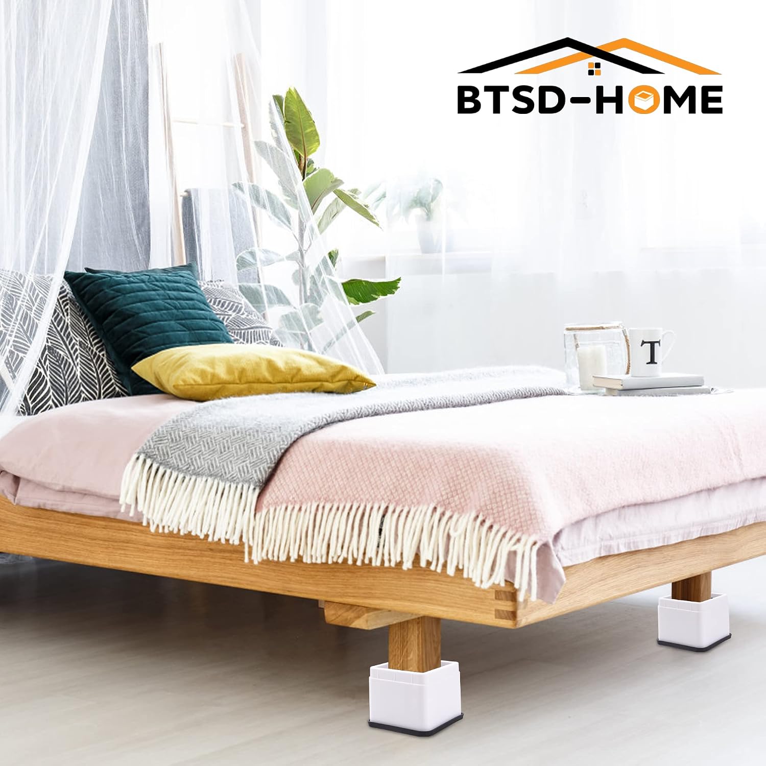 BTSD-home 3 or 6 Inch Adjustable Bed Risers, 8 Pack | Heavy Duty Stackable Furniture Risers, 2,200 lb, Anti-Slip Pads