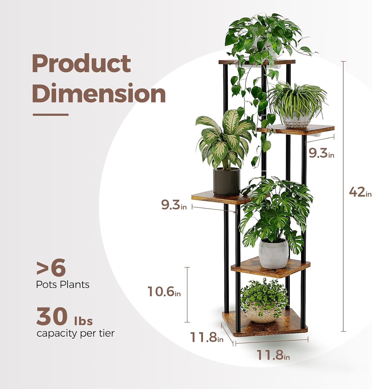 Bamworld Tall Plant Stand Indoor with Grow Light Corner Plant Shelf | 5 Tier Plant Shelf with Grow Lights for Plants