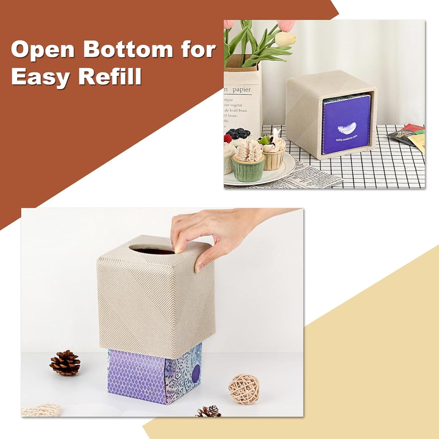 Twill Texture Tissue Box Cover Square / Beige