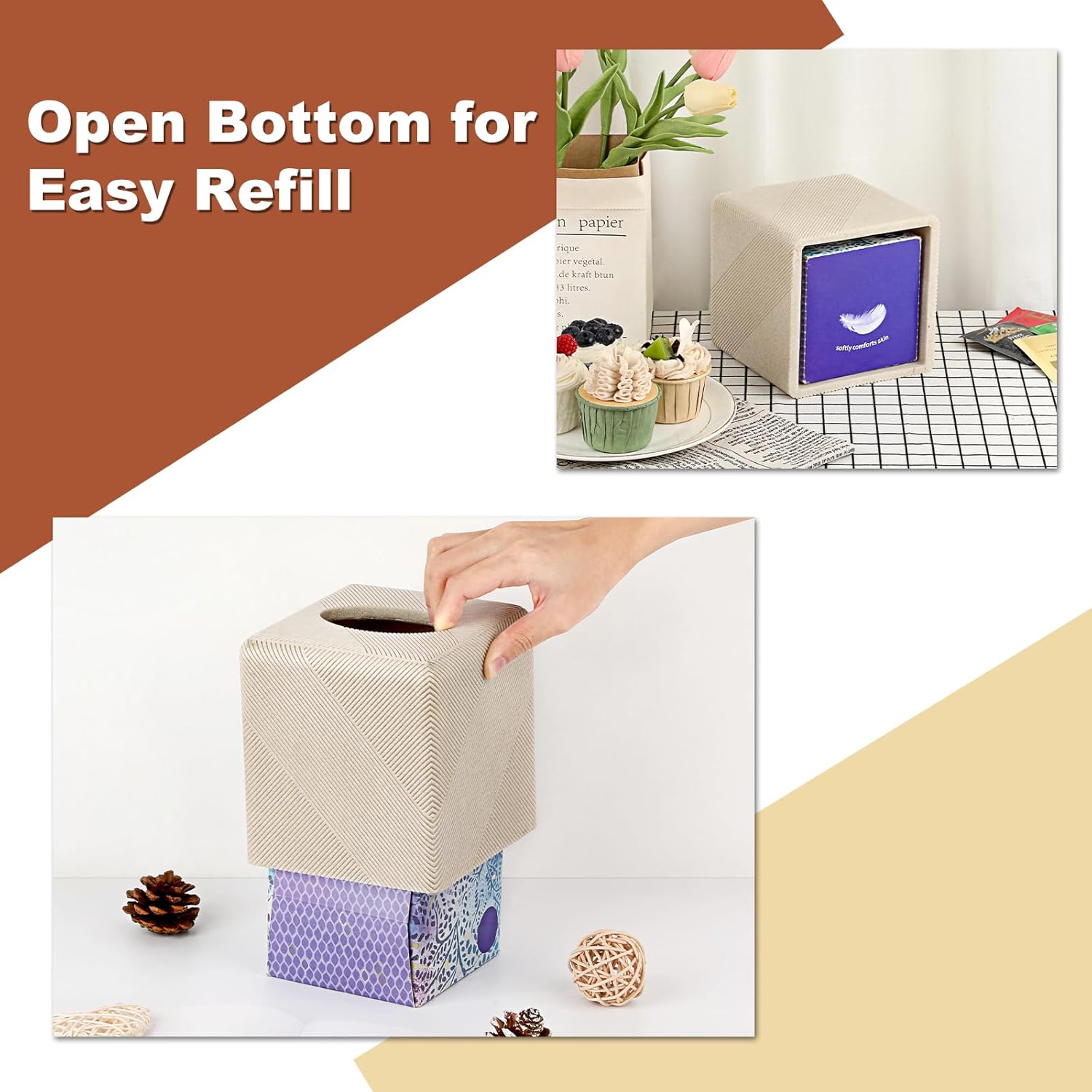 Twill Texture Tissue Box Cover Square / Beige