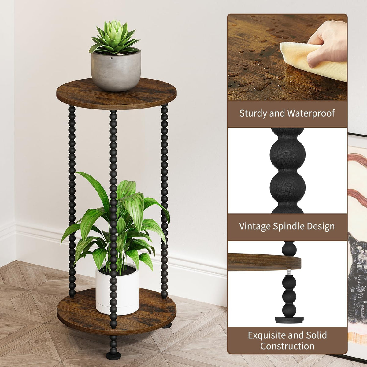 YINMIT 2 Tier Plant Stand Indoor, Small Corner Plant Stand, 23.2" Tall | Vertical Flower Holder with Metal Spindle