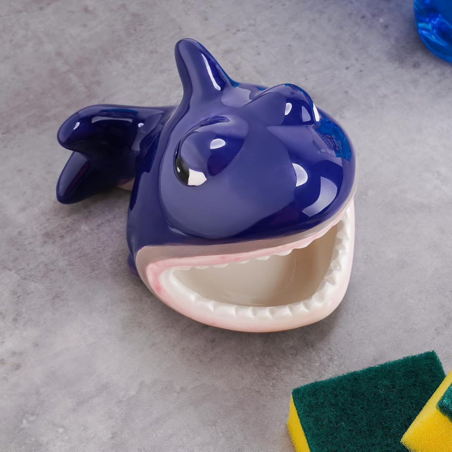 Fun Shark-Shaped Ceramic Sponge Holder