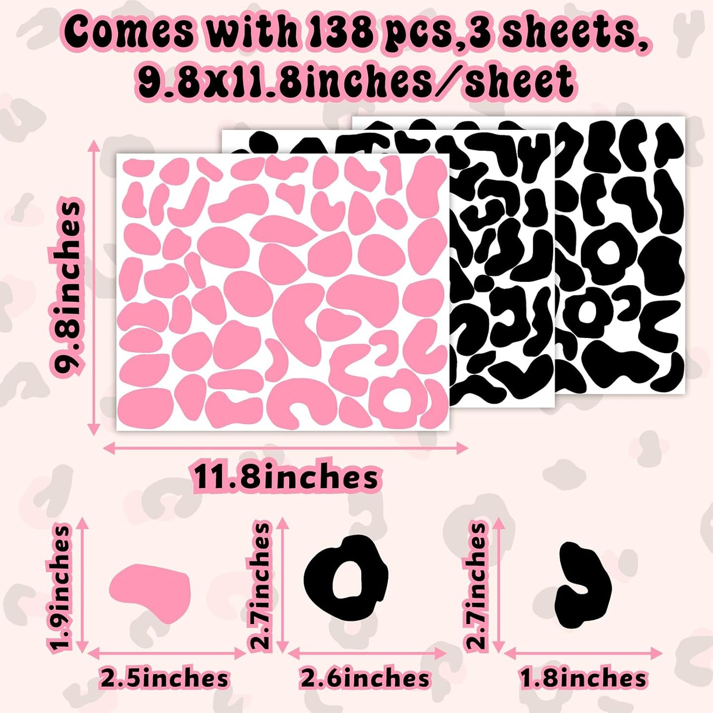 Leopard Print Wall Decals Peel and Stick Cheetah Pattern Sticker Animal Prints / Leopard Dot / Black