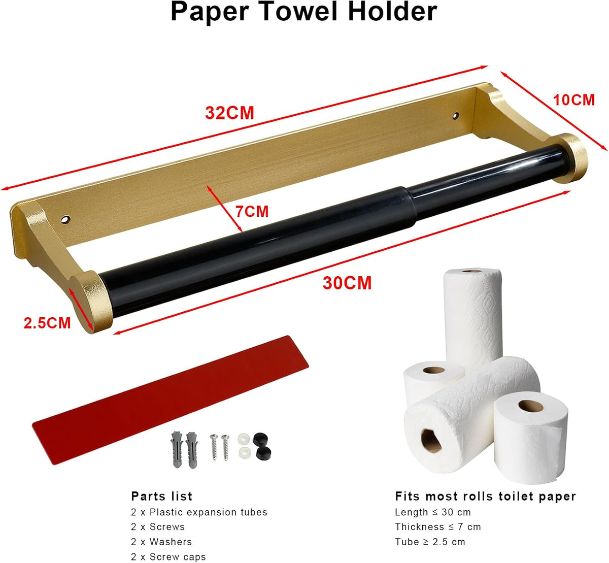 MONEER Paper Towel Holder Under Cabinet, Paper Towel Holder, Aluminum Alloy Kitchen Towel Holders, Self Adhesive