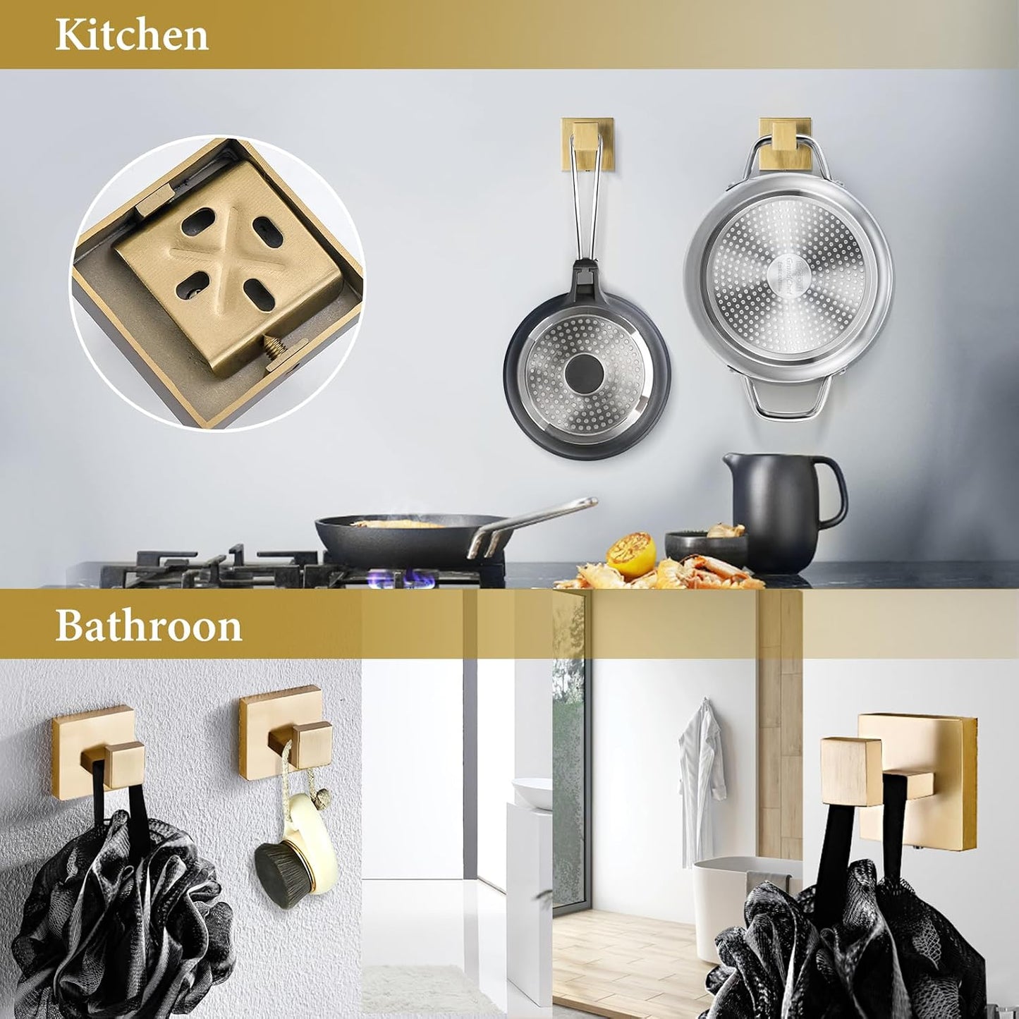 6-Piece Bathroom Hardware Set 23.6 Inch Gold Towel Bar Set Double Towel Bar Towel Ring Coat Hook and Toilet Paper