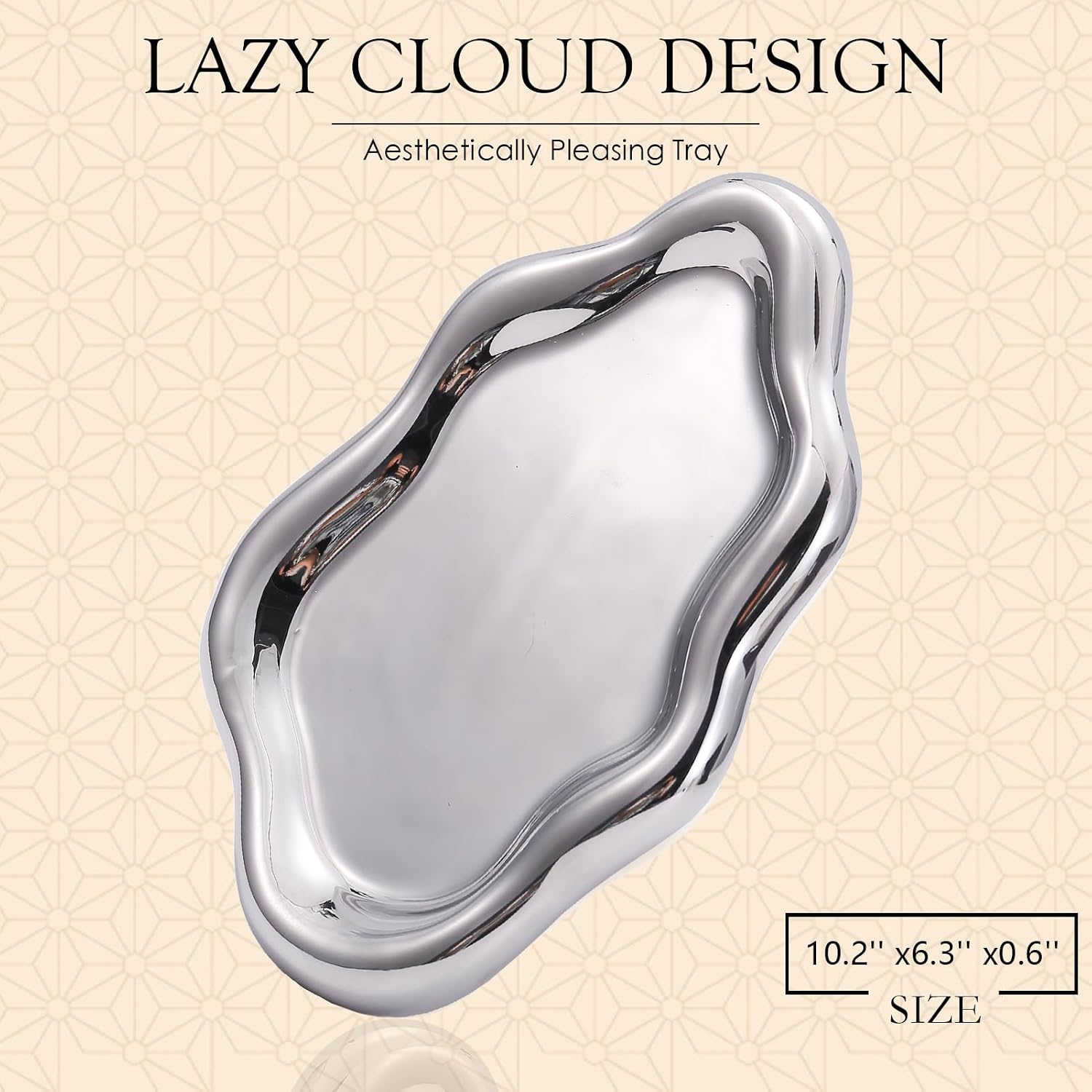 Ceramic Jewelry Tray Trinket Dish / Silver / 10.2 x 6.3 x 0.6