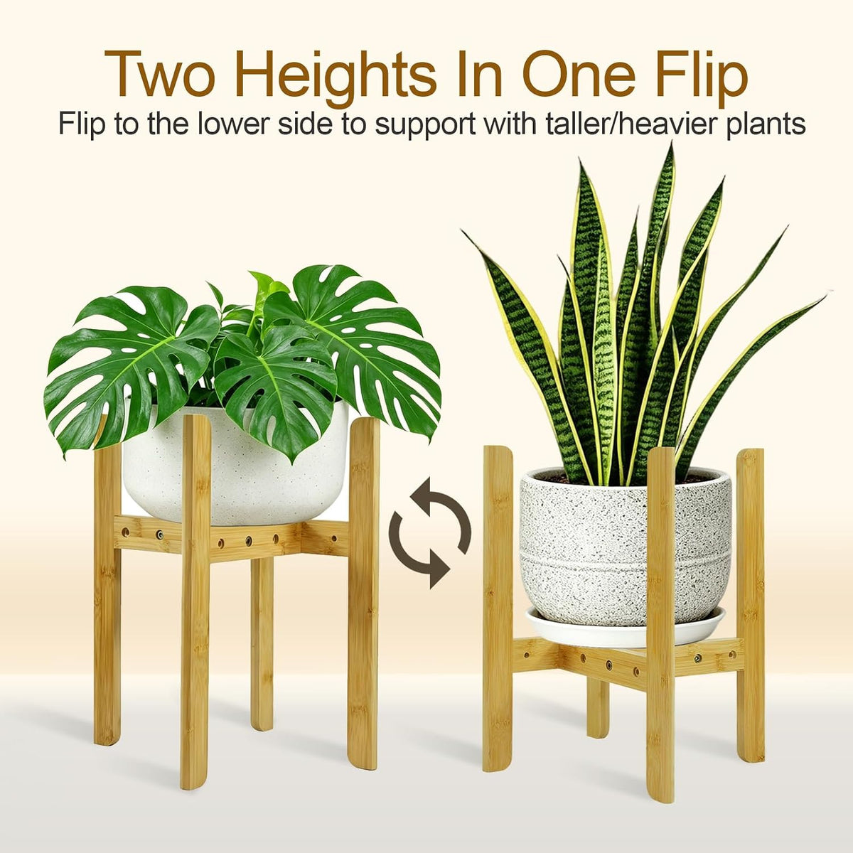 15.7” Bamboo Adjustable Small Plant Stand Indoor for 8-12 Inch Pots 2 pack | Compact Sturdy