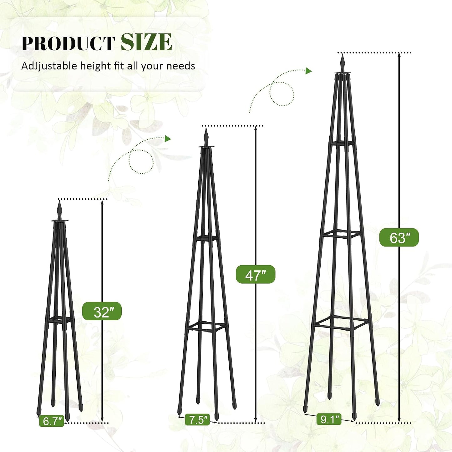 Alisisfores 5.2 FT Obelisk Trellis for Climbing Plants, Black | Garden Trellis, Extra Thickened Plastic-Coated Metal