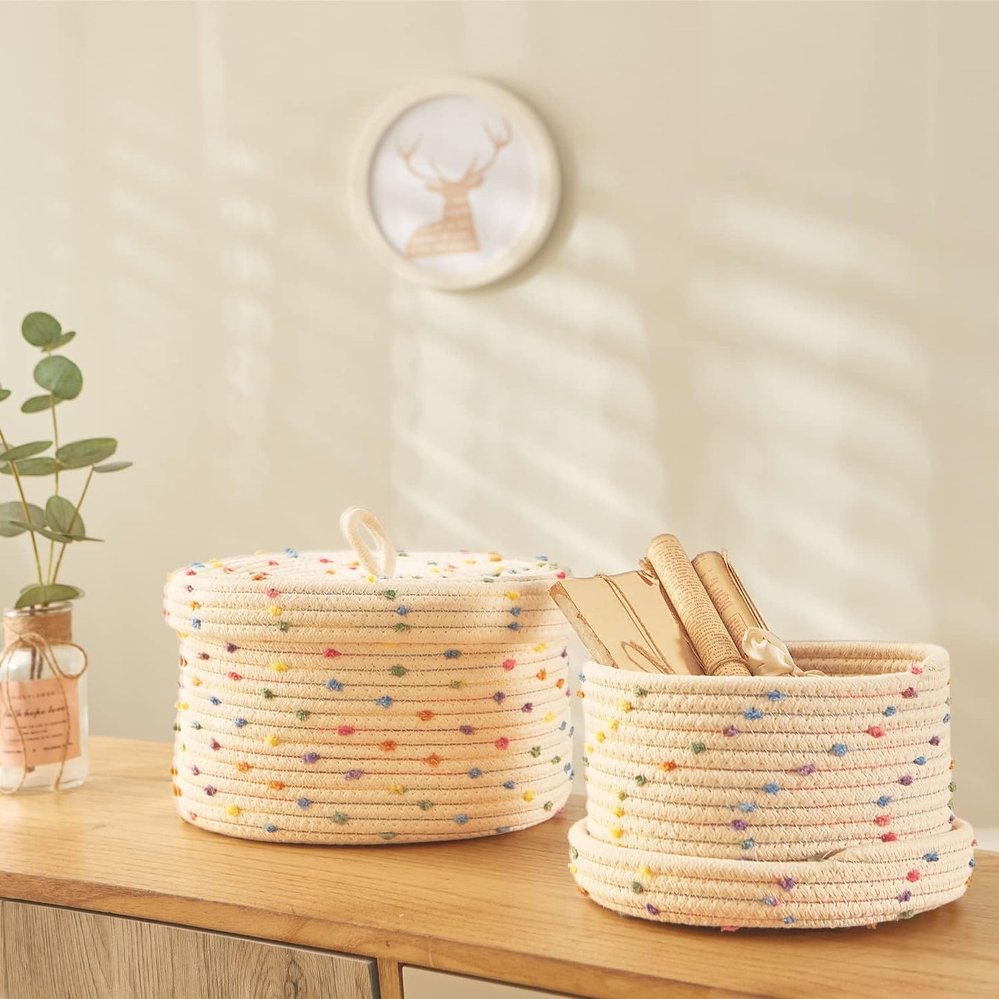 Cotton Rope Woven Storage Basket / Rainbow 2 / Set of 2