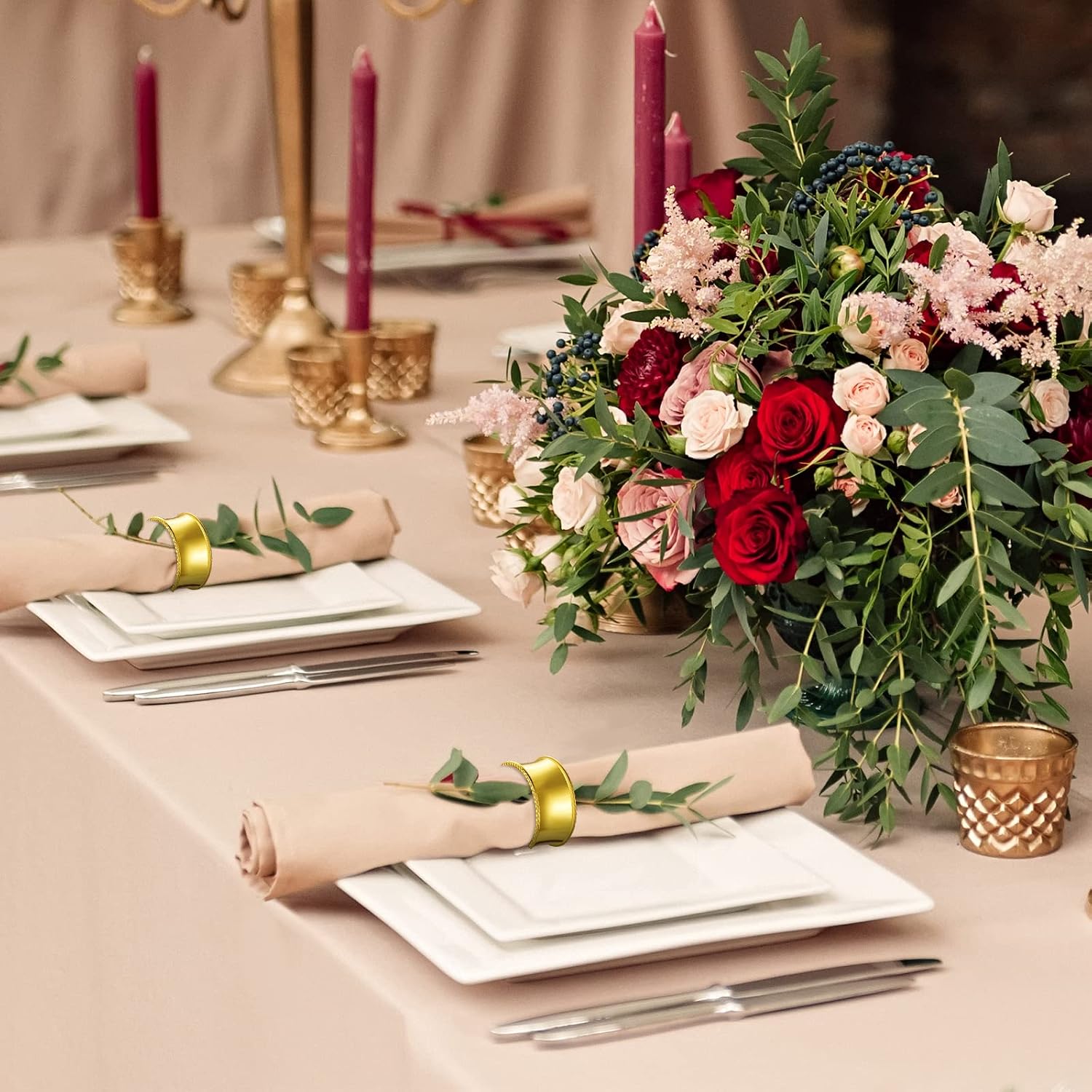 Hotop 48 Pcs Gold Metal Napkin Rings Metal Beaded Edge Napkin Holder Rings | Beaded Holders for Holiday Receptions