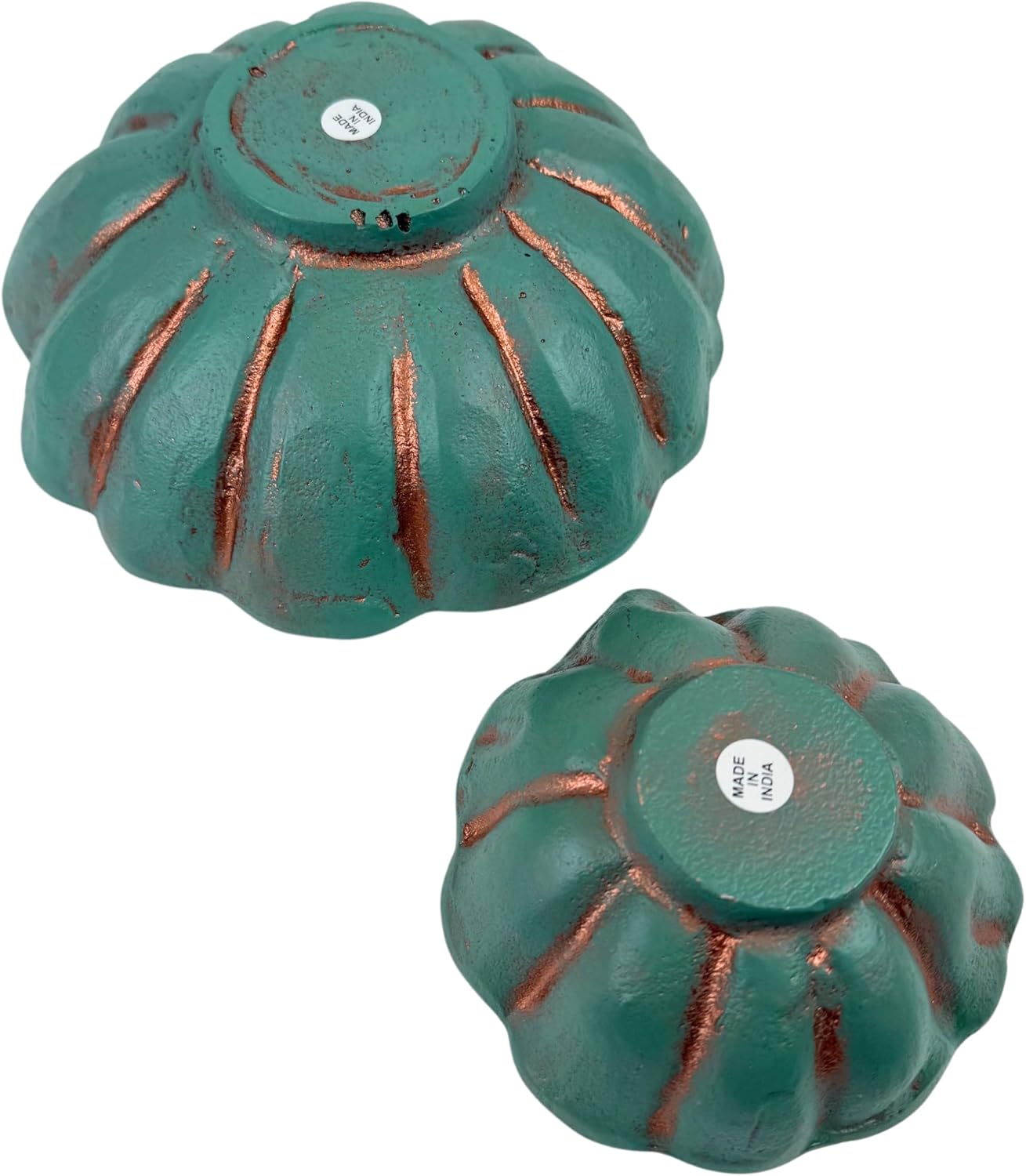 Decorative Metal Turquoise Copper Finish Round Bowls / Set of 2