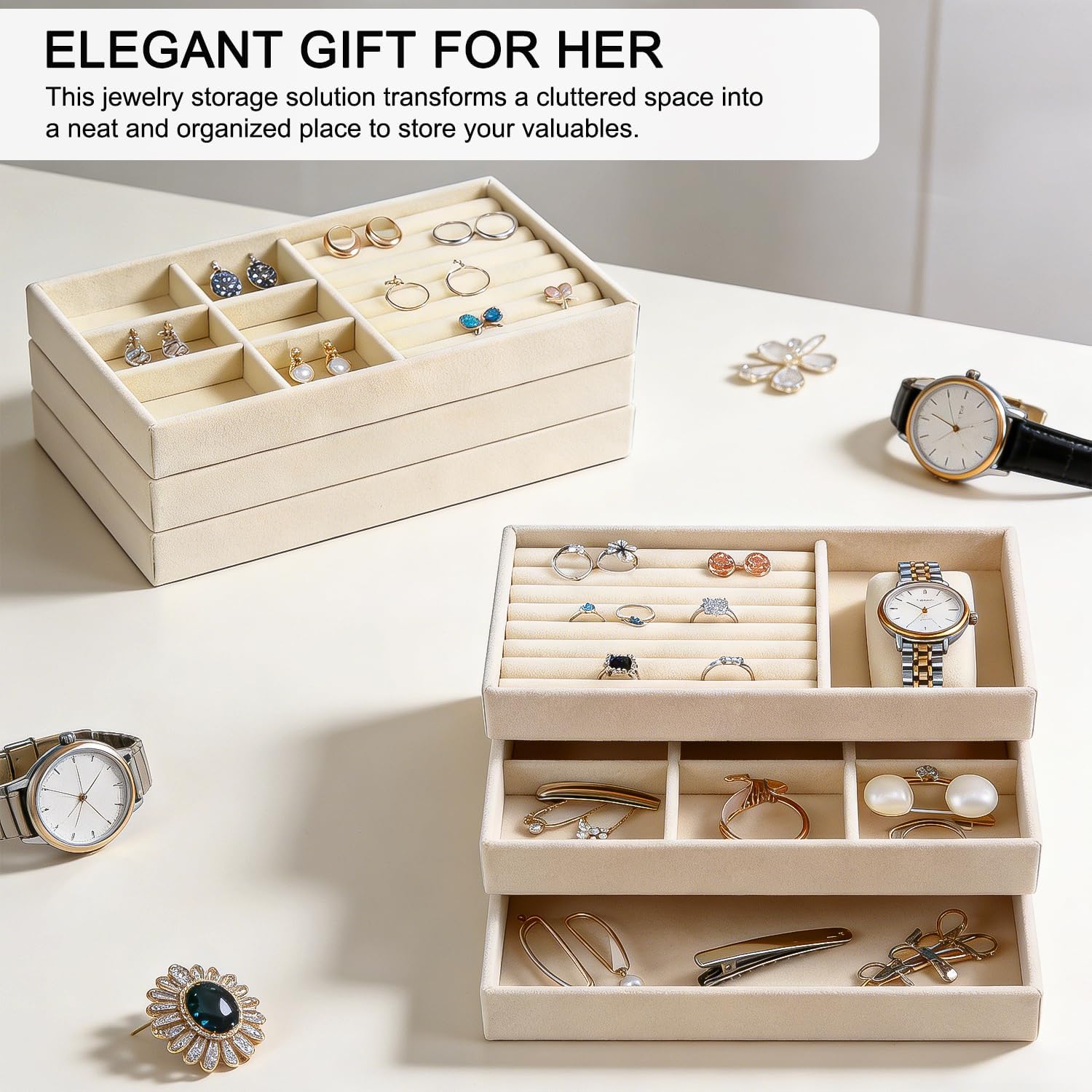 6-Piece Velvet Jewelry Organizer for Drawer