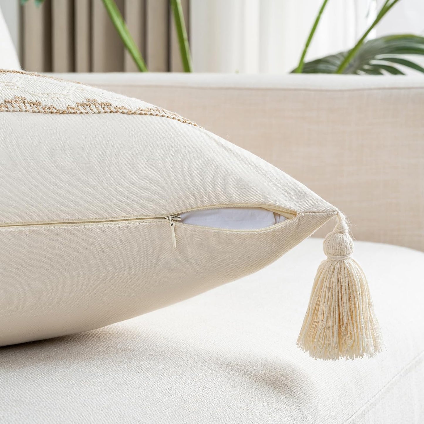 Neutral Decorative Throw Pillow Cover / 18 x 18 / Tan / Set of 2