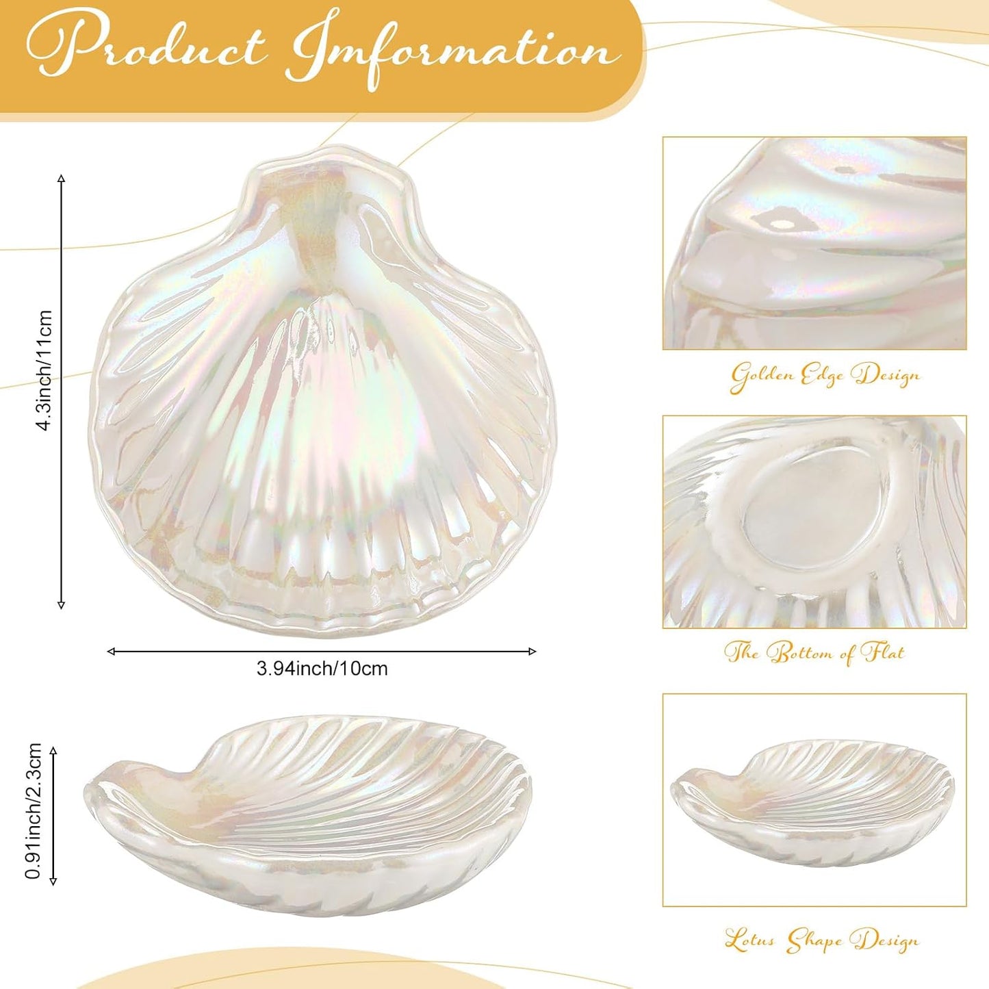 Shell Ring Dish Ceramic Jewelry Trinket Dish Tray Seashell Ring Key Holder Bowl / White / Set of 8