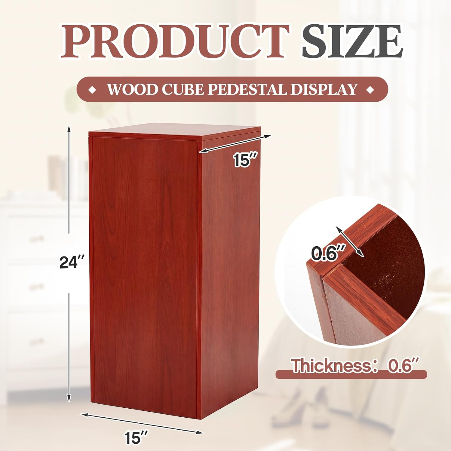Wooden Cube Display Pedestal Stand / 15 x 15 x 24