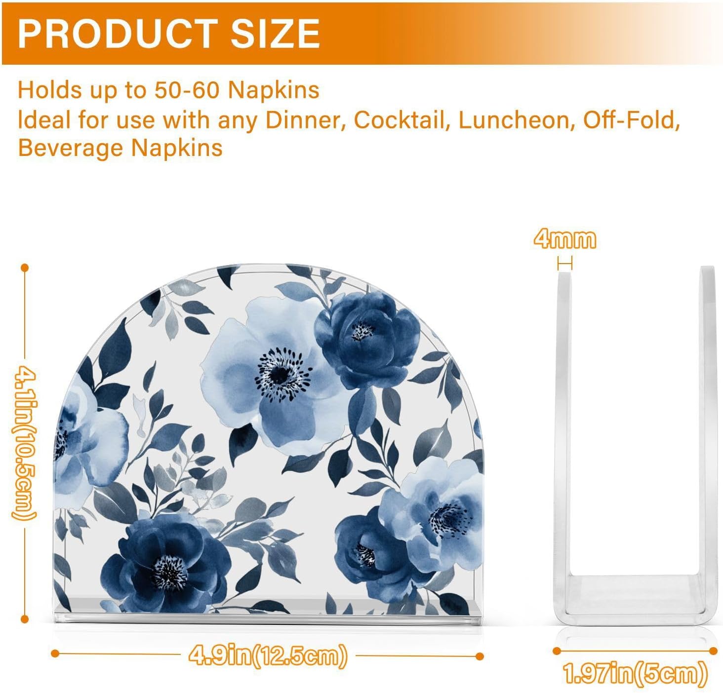 Watercolor Gray Peony Flowers Napkin Holder / Blue Floral