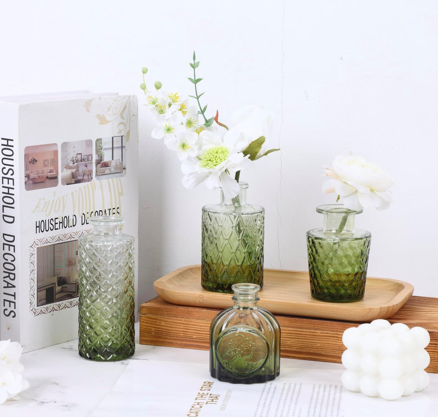 Glass Bud Vase Set / Green / Set of 12