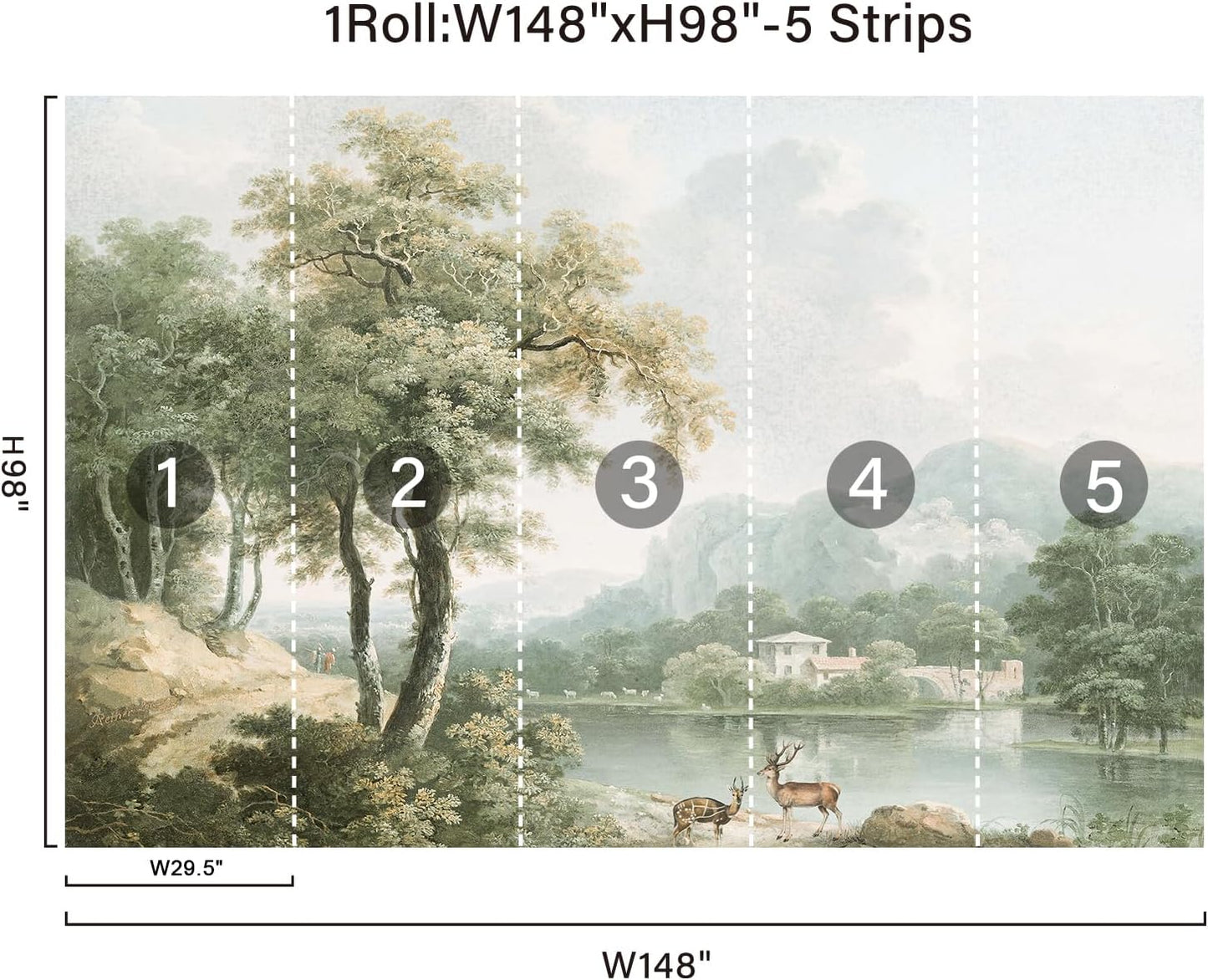 Vintage Forest Wall Murals Peel and Stick " Canvas Waterproof Self-Adhesive / Green / 148 x 98
