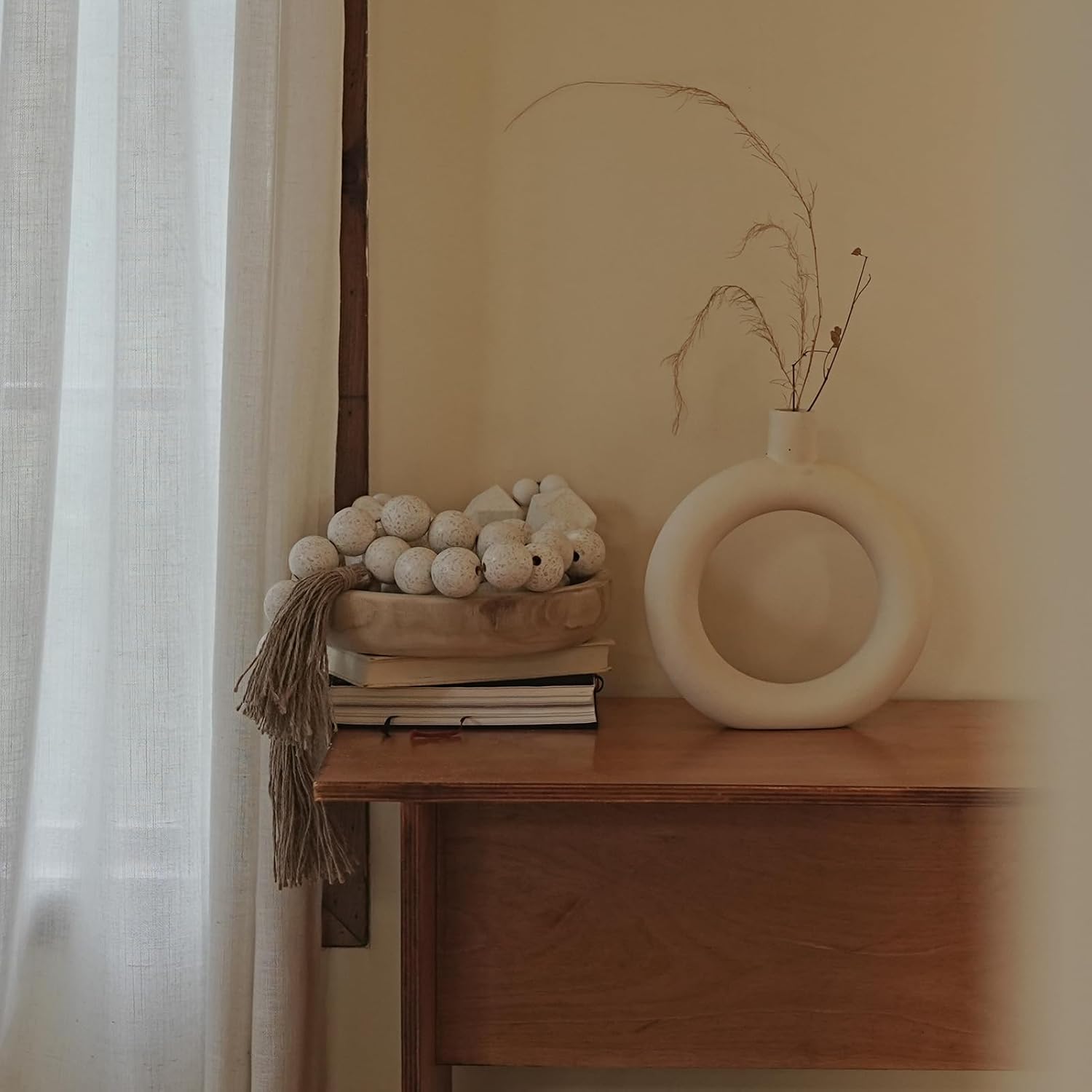 Extra Large Wood Bead Garland / 50 Inches / Rustic White