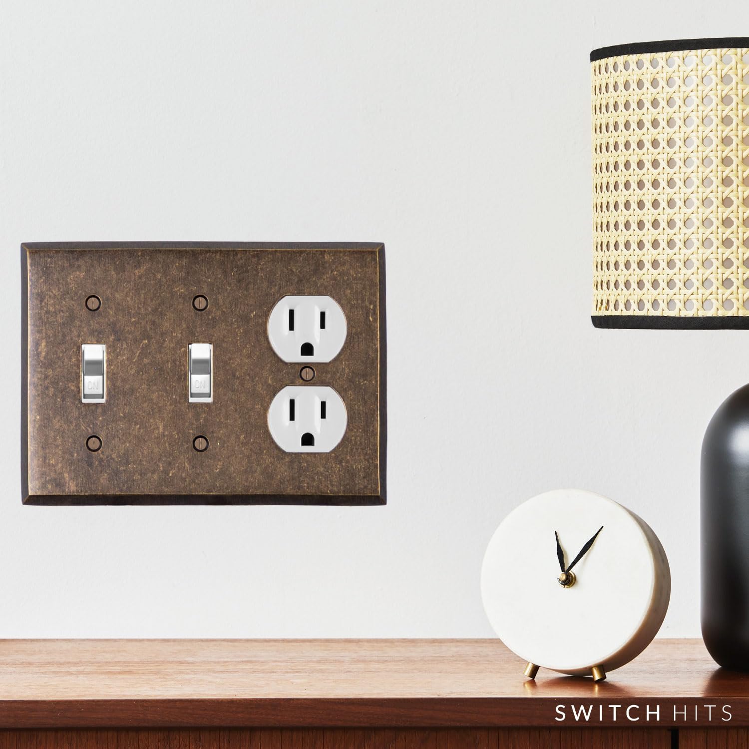 Double Light Switch Plate Outlet Cover GFCI Wall Plate | 2 Toggle - 1 Duplex Mottled Antique Brass Electrical Faceplate
