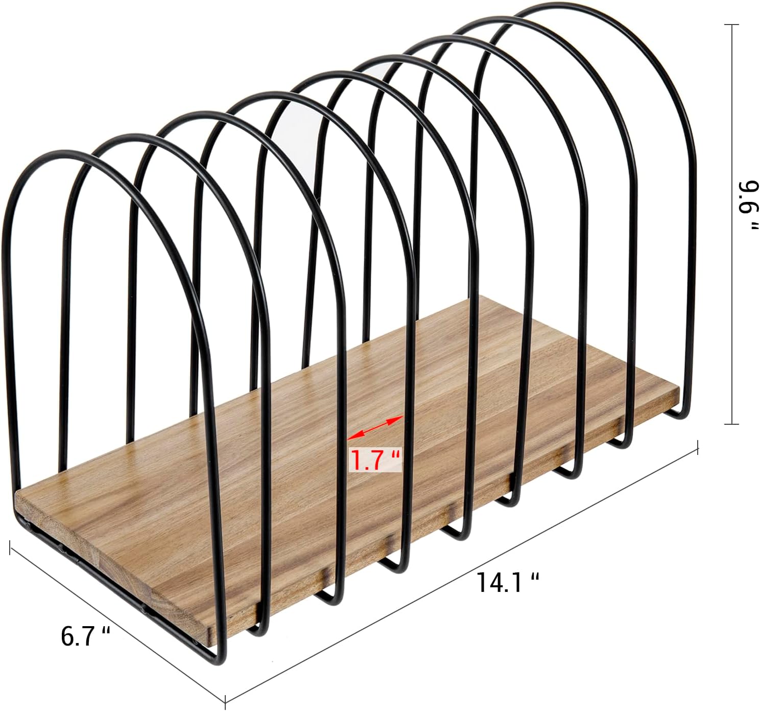 MyGift 14 Inch Large Desktop Document Holder, Premium Acacia Solid Wood and Black Metal Wire Arch 8 Section File Folder